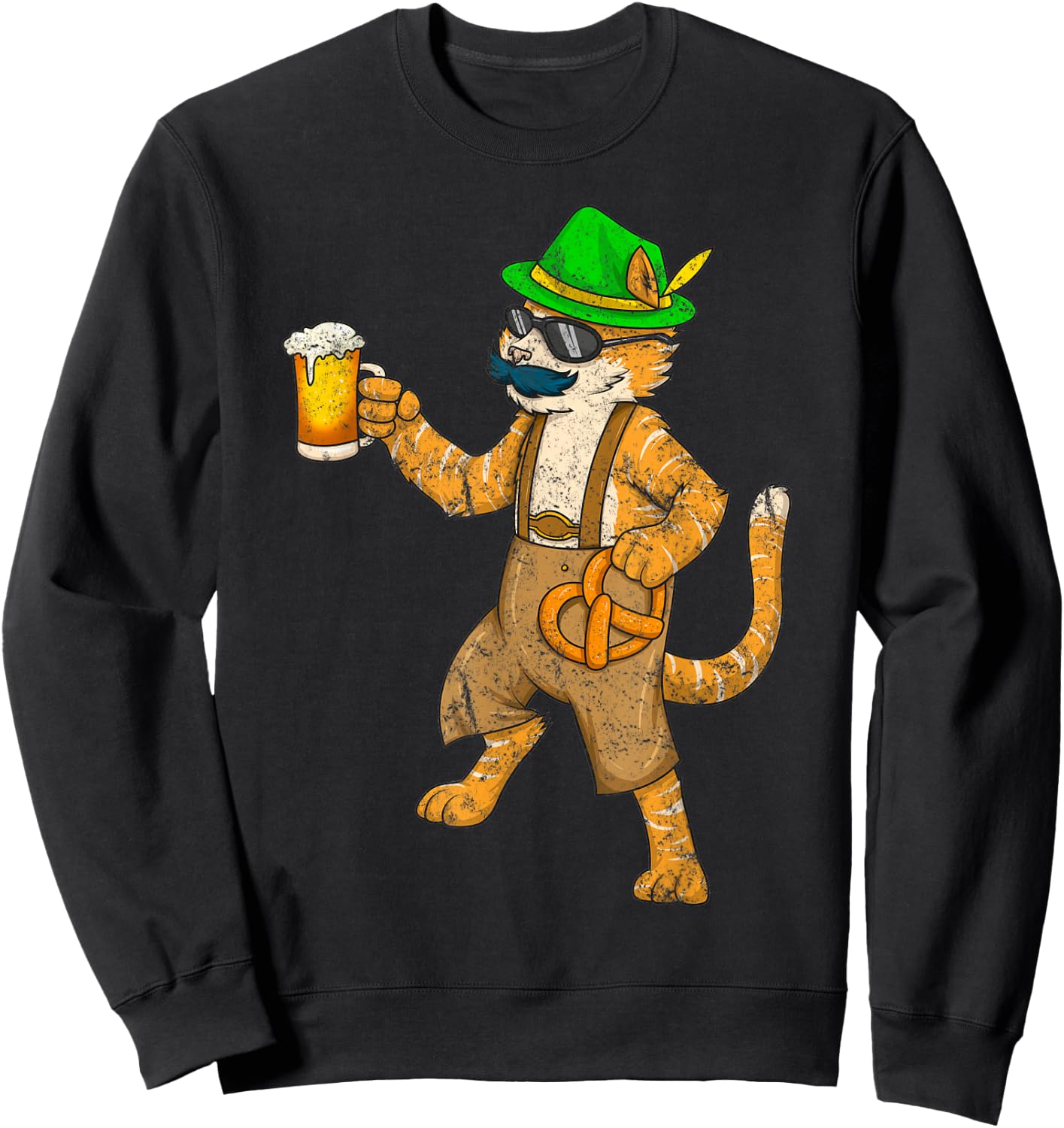 Vintage Oktoberfest Cat Kitten Beer Mug Pretzel Funny Gift Women Sweatshirt - Sweatshirt | Black