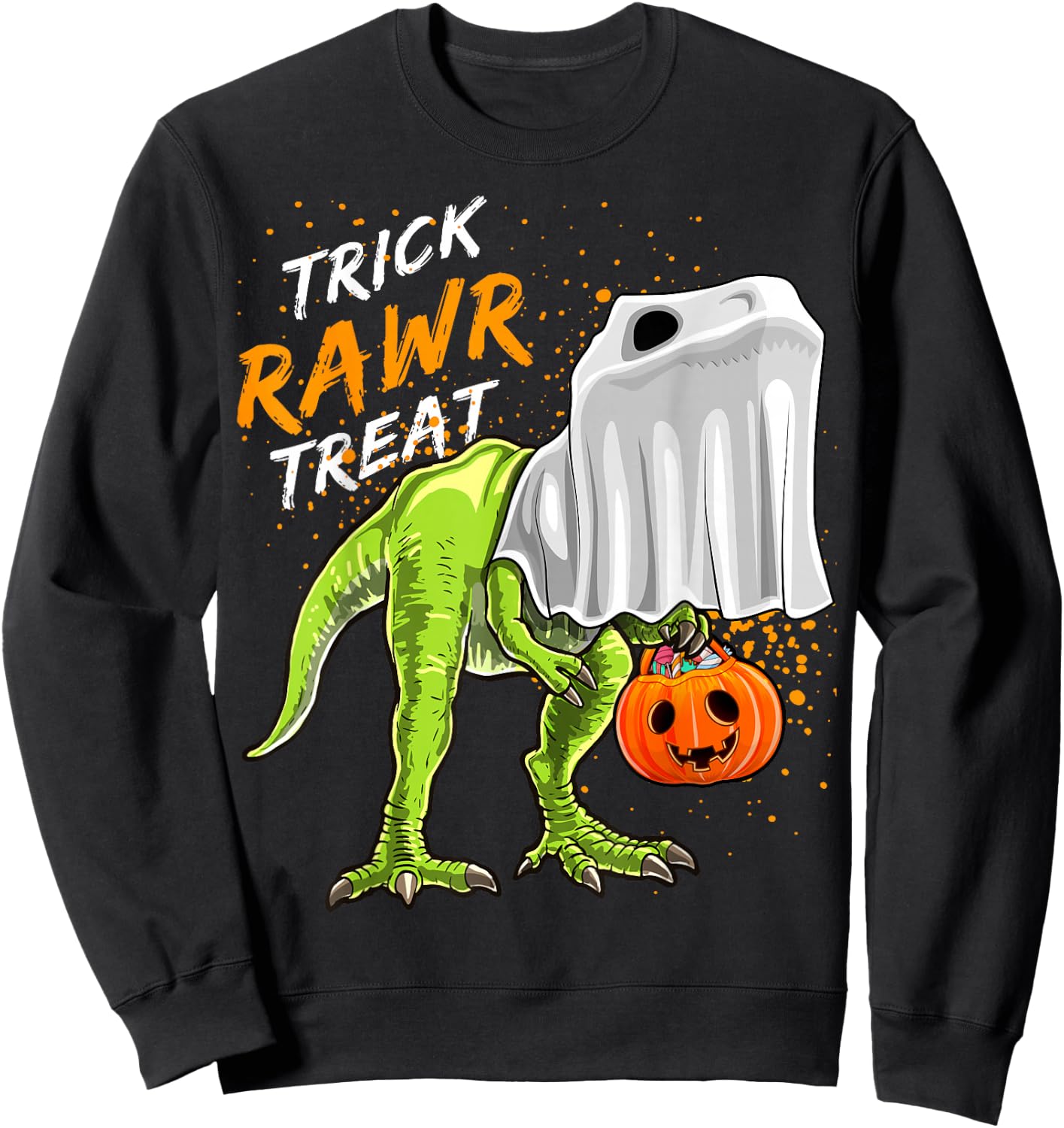 Trick Rawr Treat Halloween T Rex Dinosaur Ghost Gift Boys Sweatshirt - Sweatshirt | Black