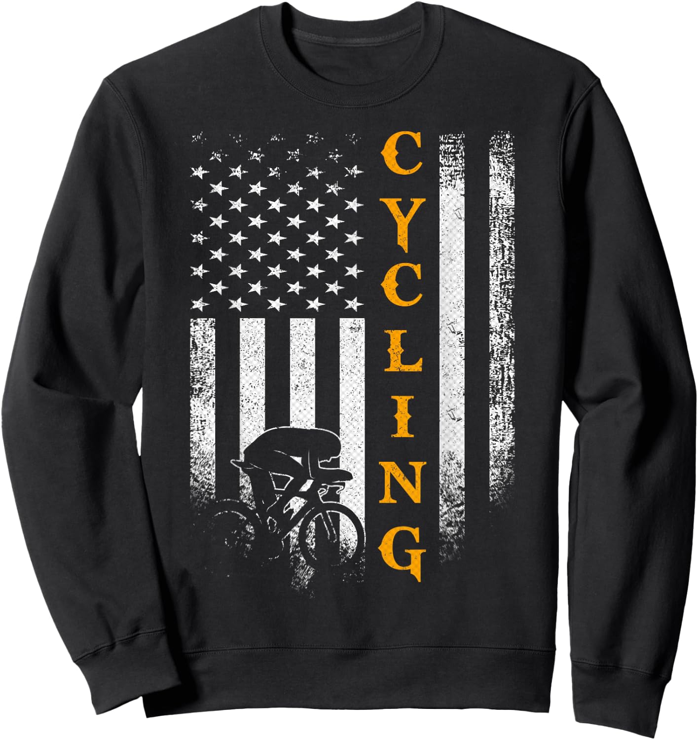 Vintage USA Cycling Player American Flag Bicycle Funny Gift Sweatshirt - Sweatshirt | Black
