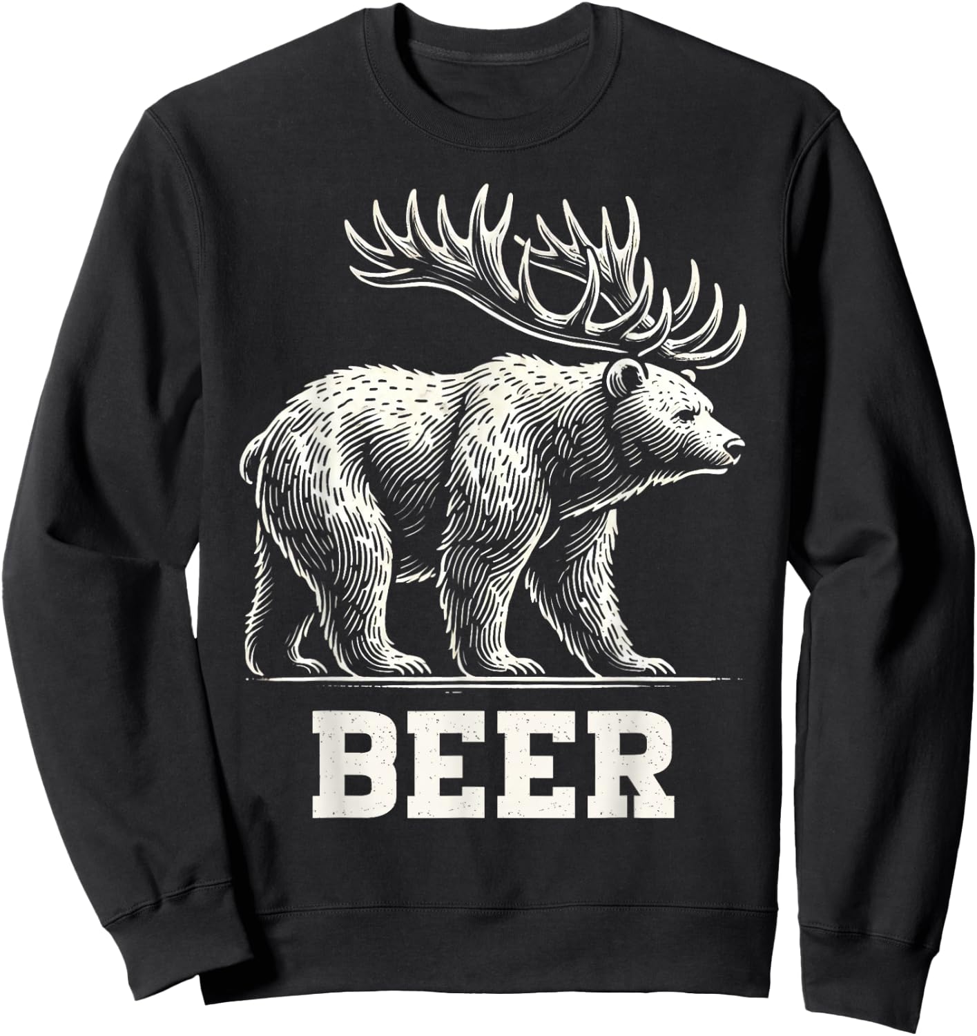 Funny Beer Lover Bear Deer Beer Drinking Animal Humor Sweatshirt - Sweatshirt | Black