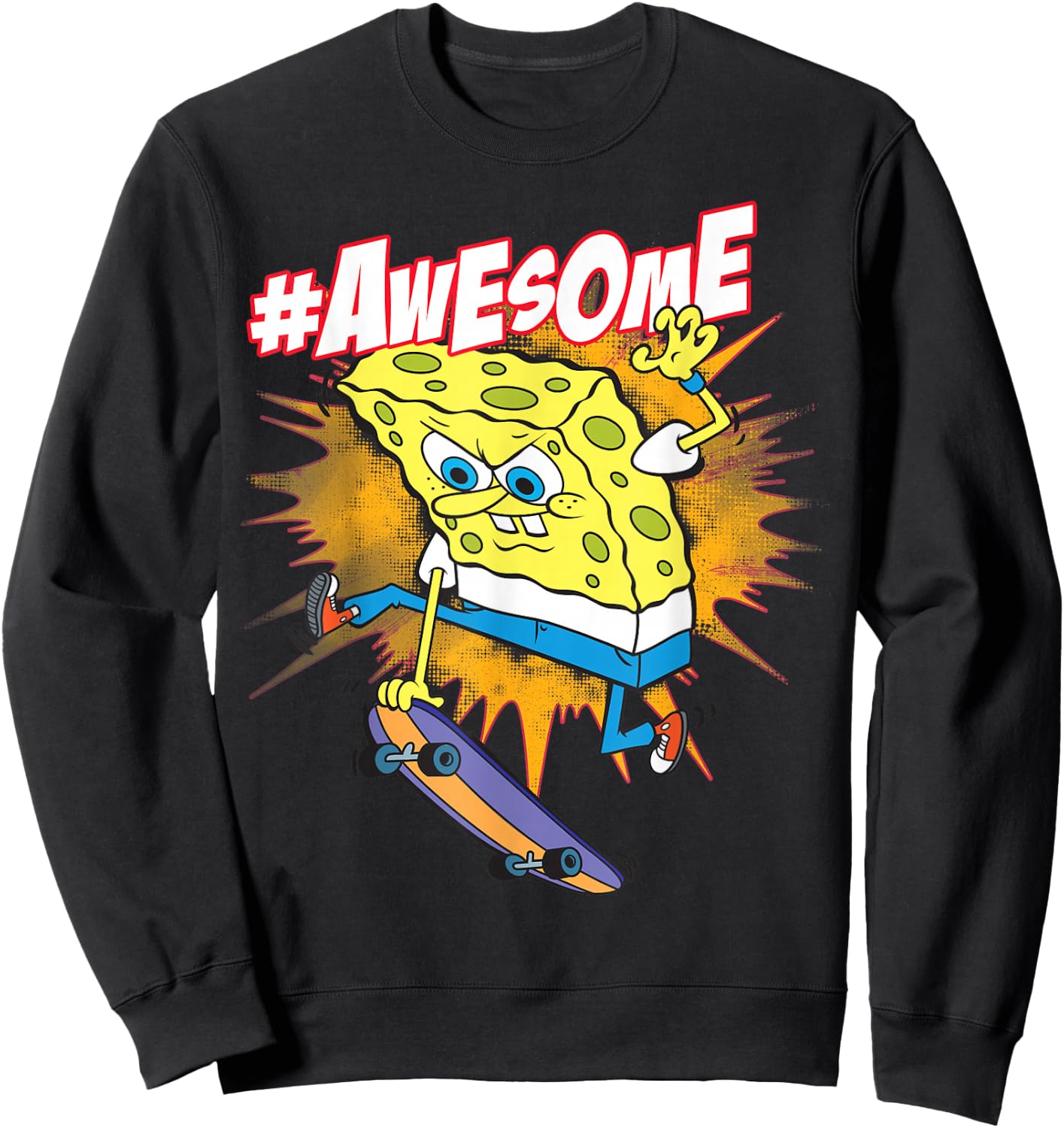 Spongebob SquarePants Awesome Skateboard Trick Sweatshirt - Sweatshirt | Black