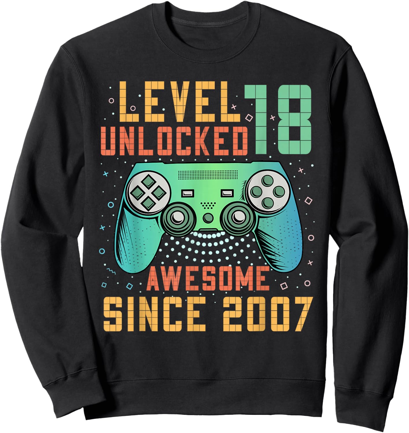 Awesome Since 2007 18 Birthday Boy Gamer Gifts Level 18 Unlocked 18th Birthday Black Gaming Sweatshirt - Sweatshirt | Black