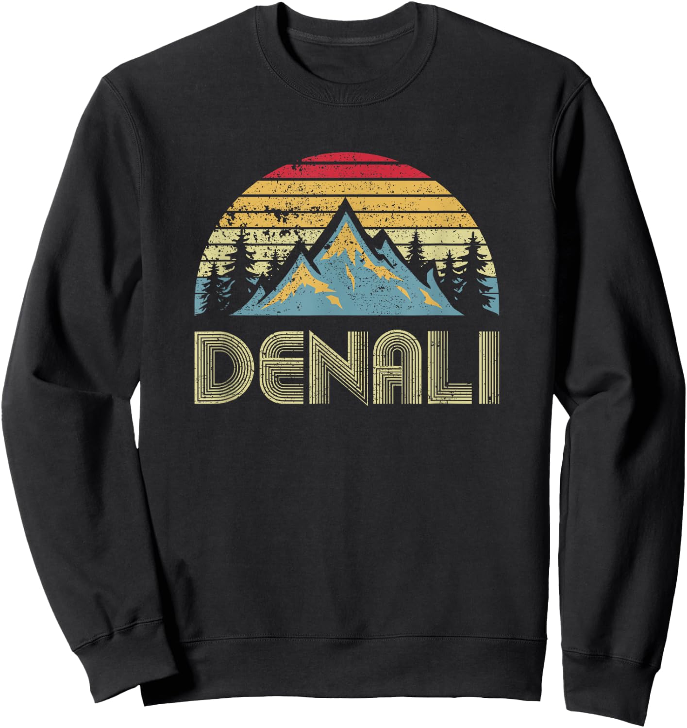 Vintage Mt. Denali National Park Alaska Mountain Sweatshirt - Sweatshirt | Black