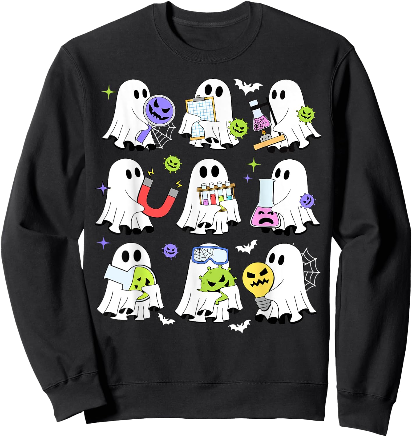 Retro Halloween Science Teacher Ghost Laboratory Teacher Sweatshirt - Sweatshirt | Black