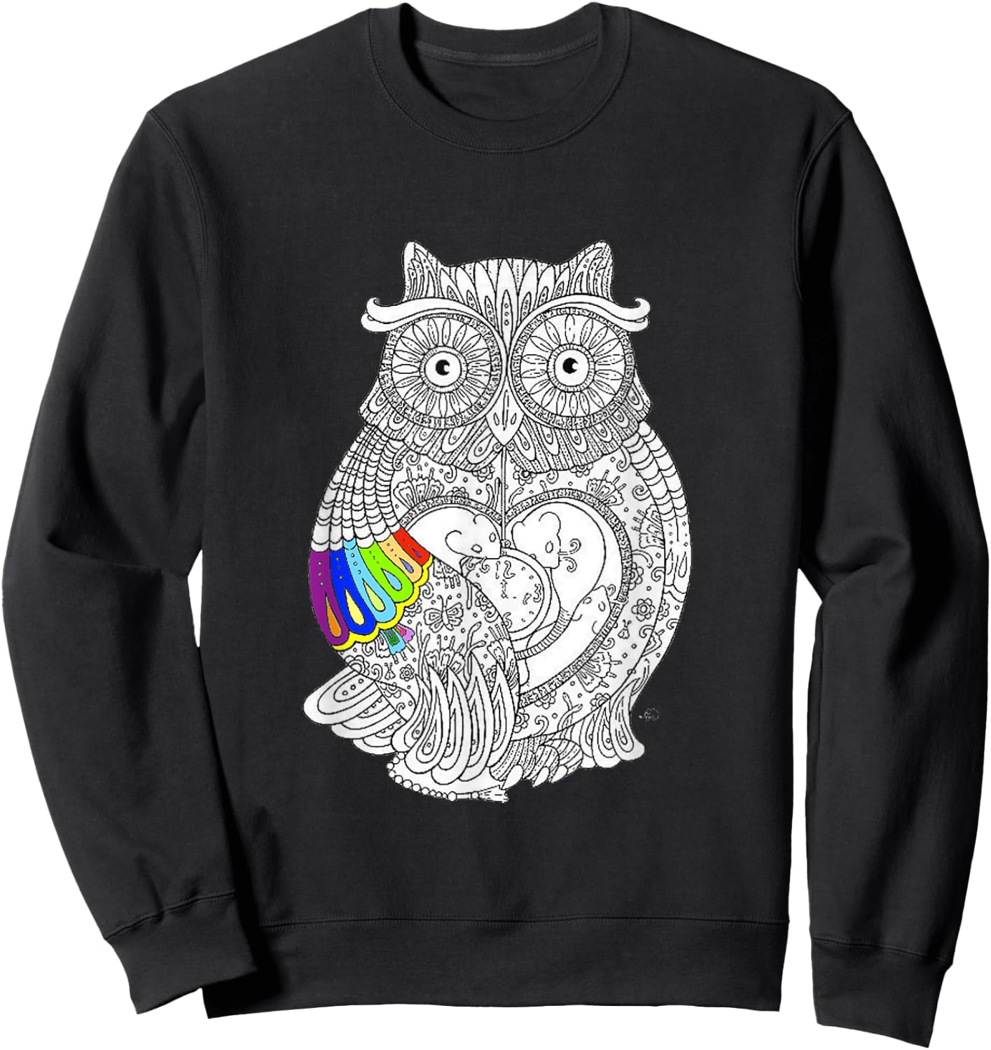 Owl coloring t shirt - adult coloring books t shirt Sweatshirt - Sweatshirt | Black