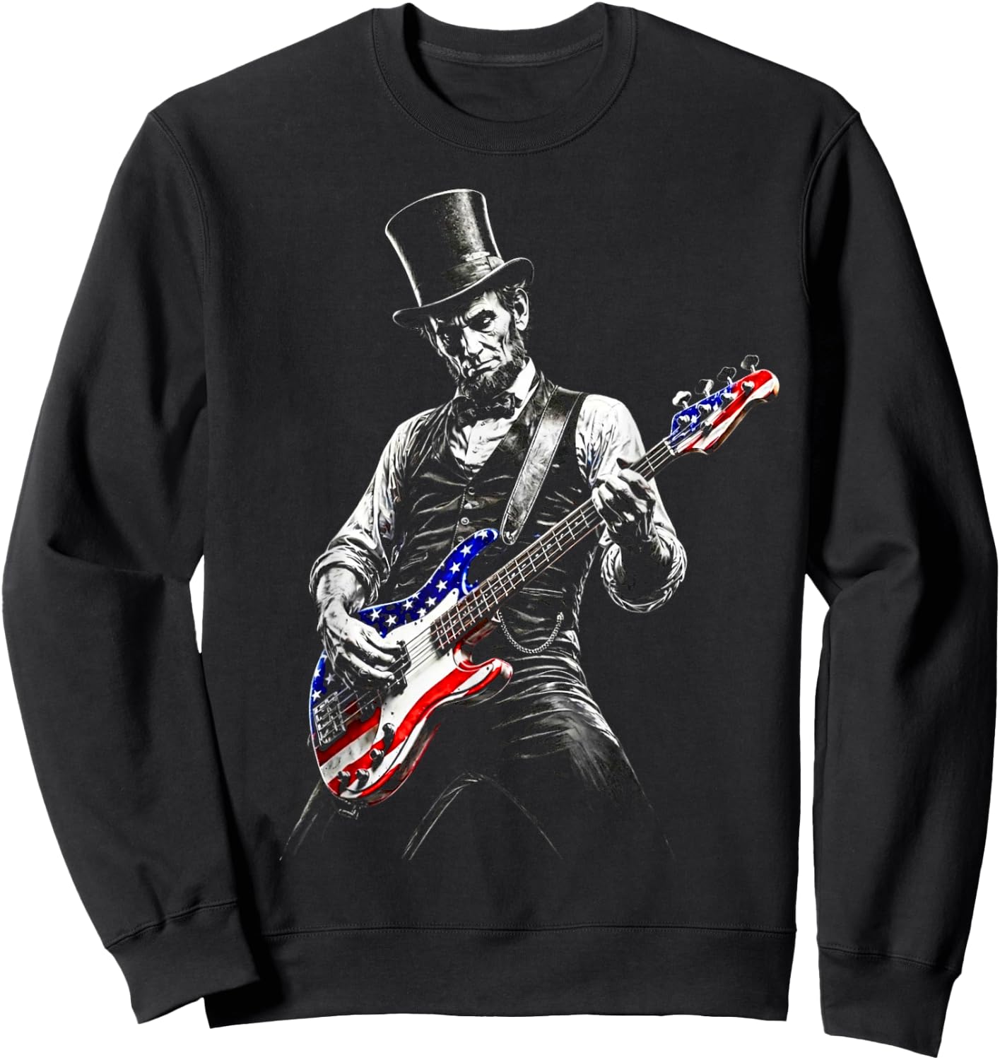 abe Lincoln Playing Guitar USA Flag 4th July Lincoln Guitar Sweatshirt - Sweatshirt | Black
