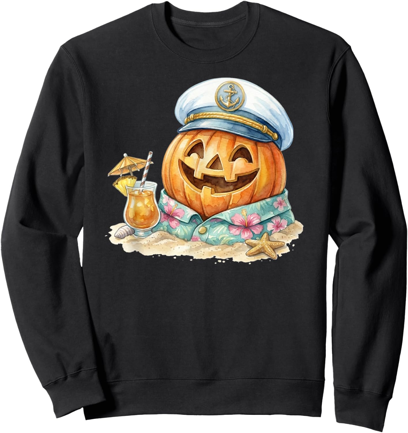 Halloween Beach Pumpkin Tropical Summer Sweatshirt - Sweatshirt | Black