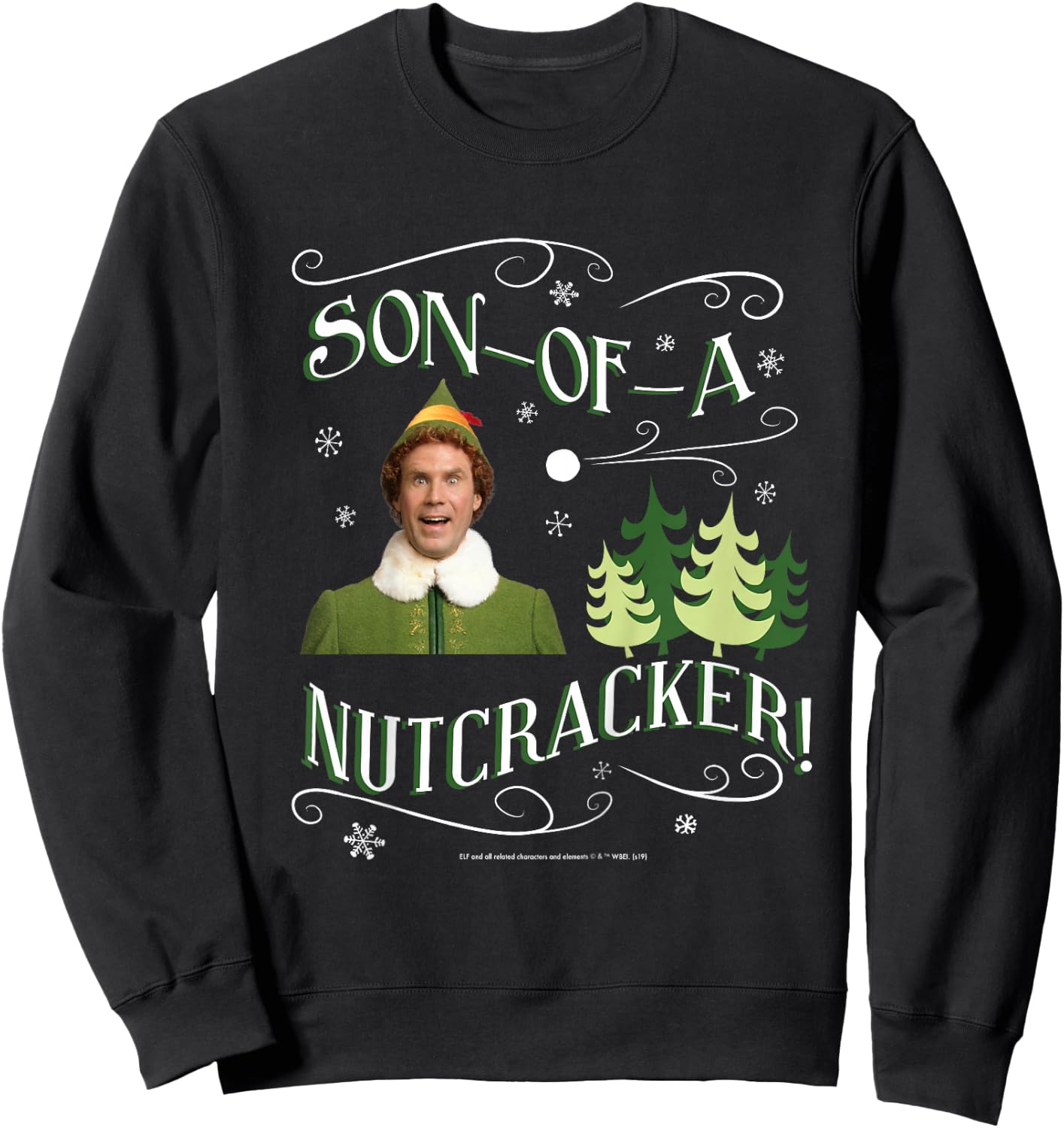 Kids Elf Buddy Son-of-A-Nutcracker Tree Text Poster Sweatshirt - Sweatshirt | Black