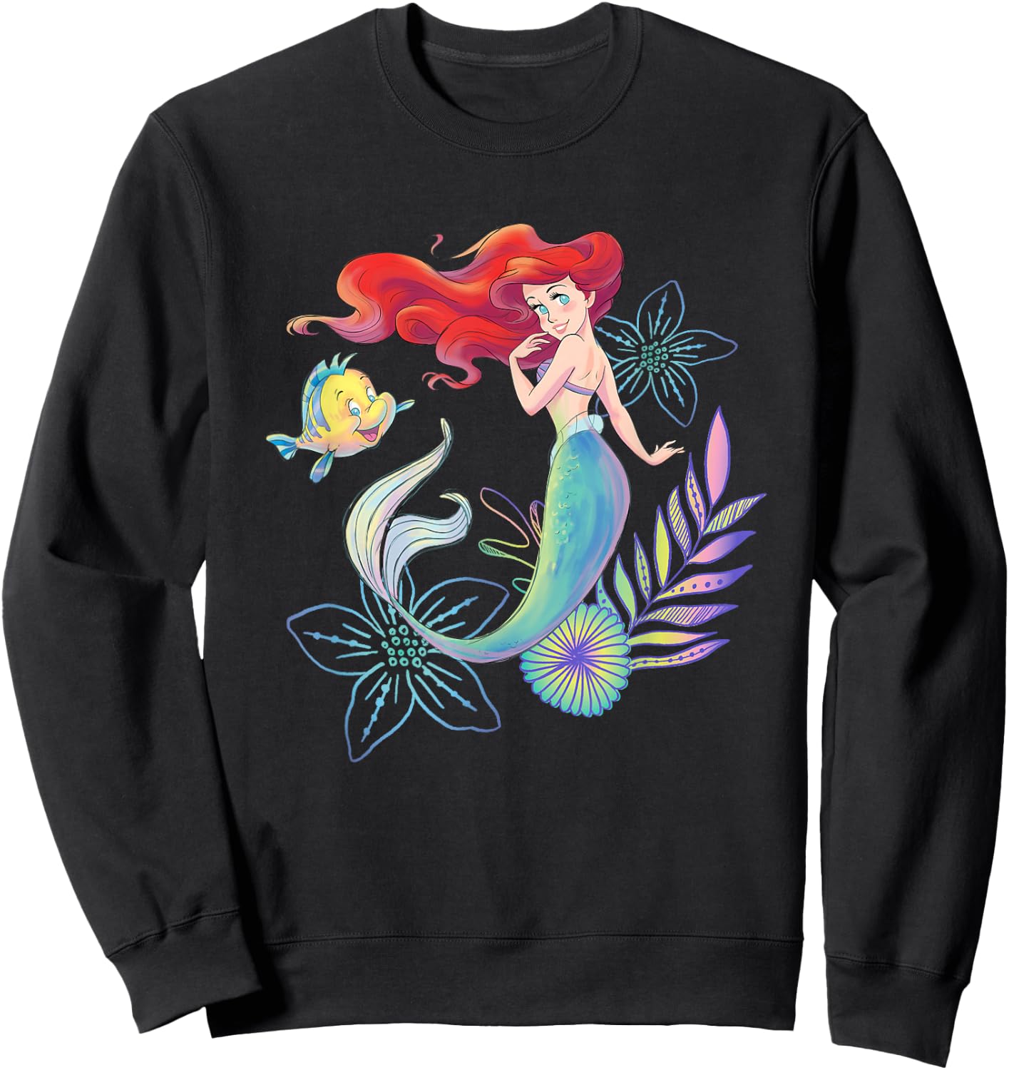 Disney The Little Mermaid Ariel and Flounder Sea Sweatshirt - Sweatshirt | Black