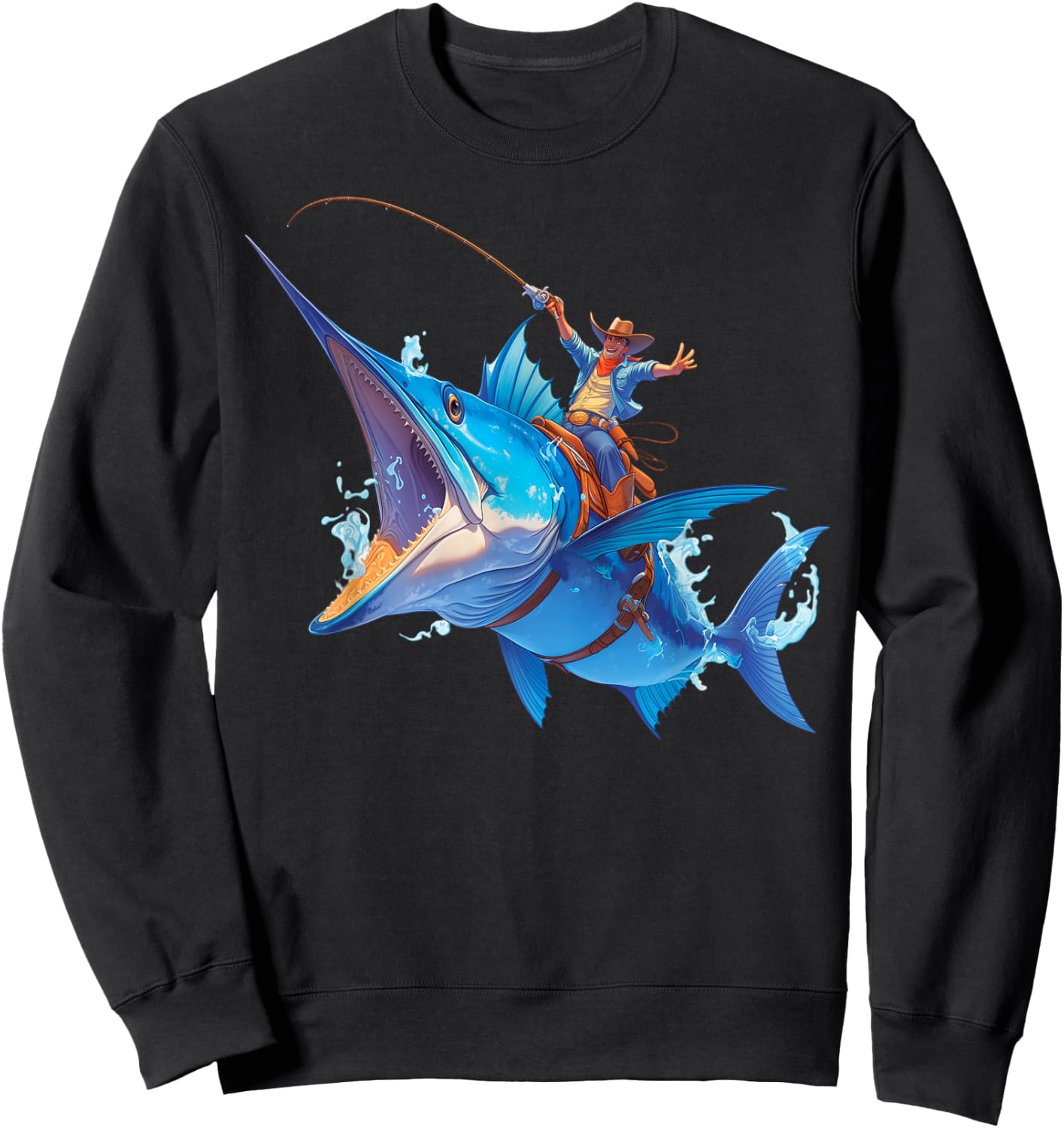 Cool Epic Cowboy Riding a Giant Fish Adventure Sweatshirt - Sweatshirt | Black