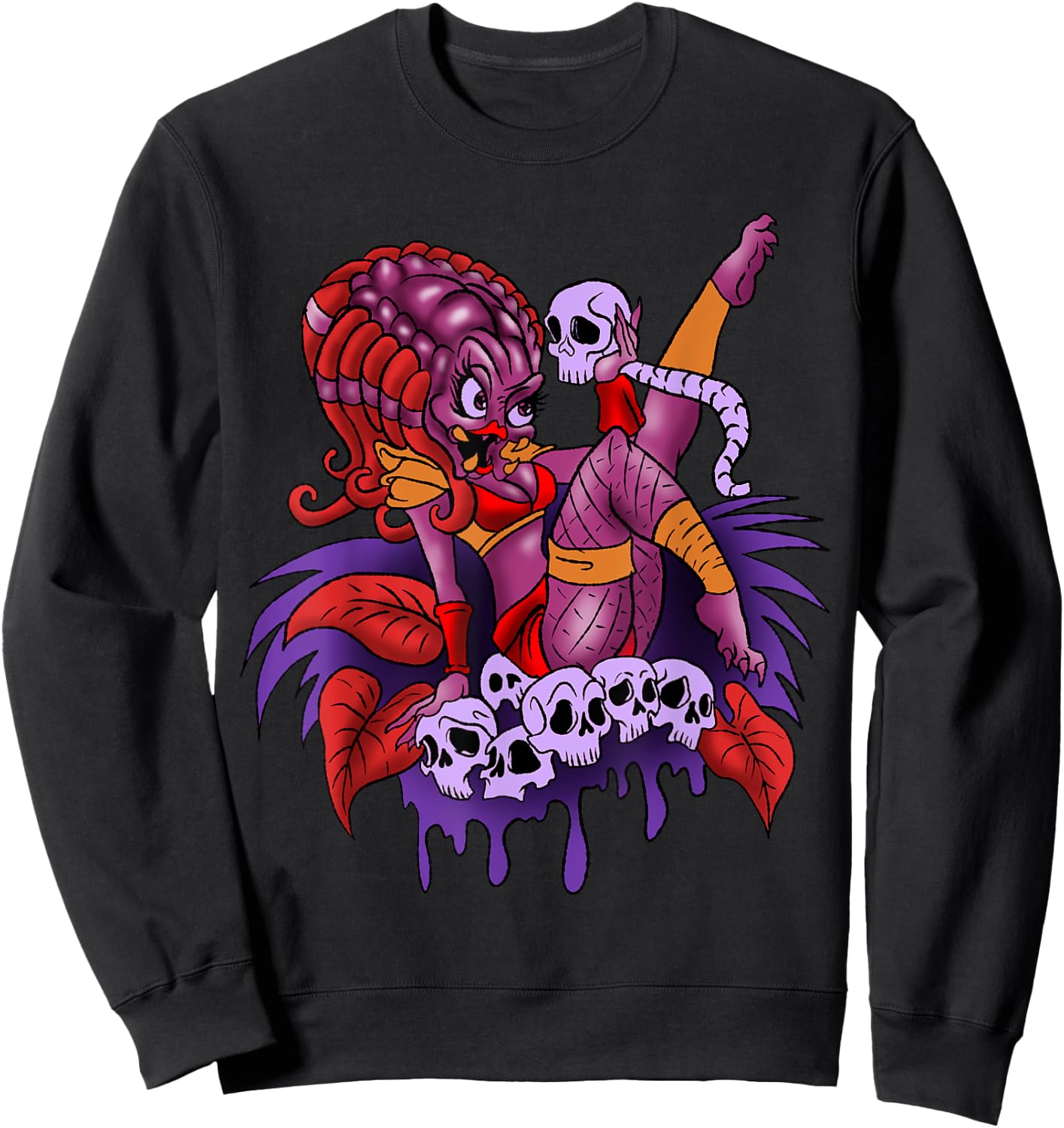 Predator Girl Cartoon Funny Caricature Cool Comic Gift Sweatshirt - Sweatshirt | Black