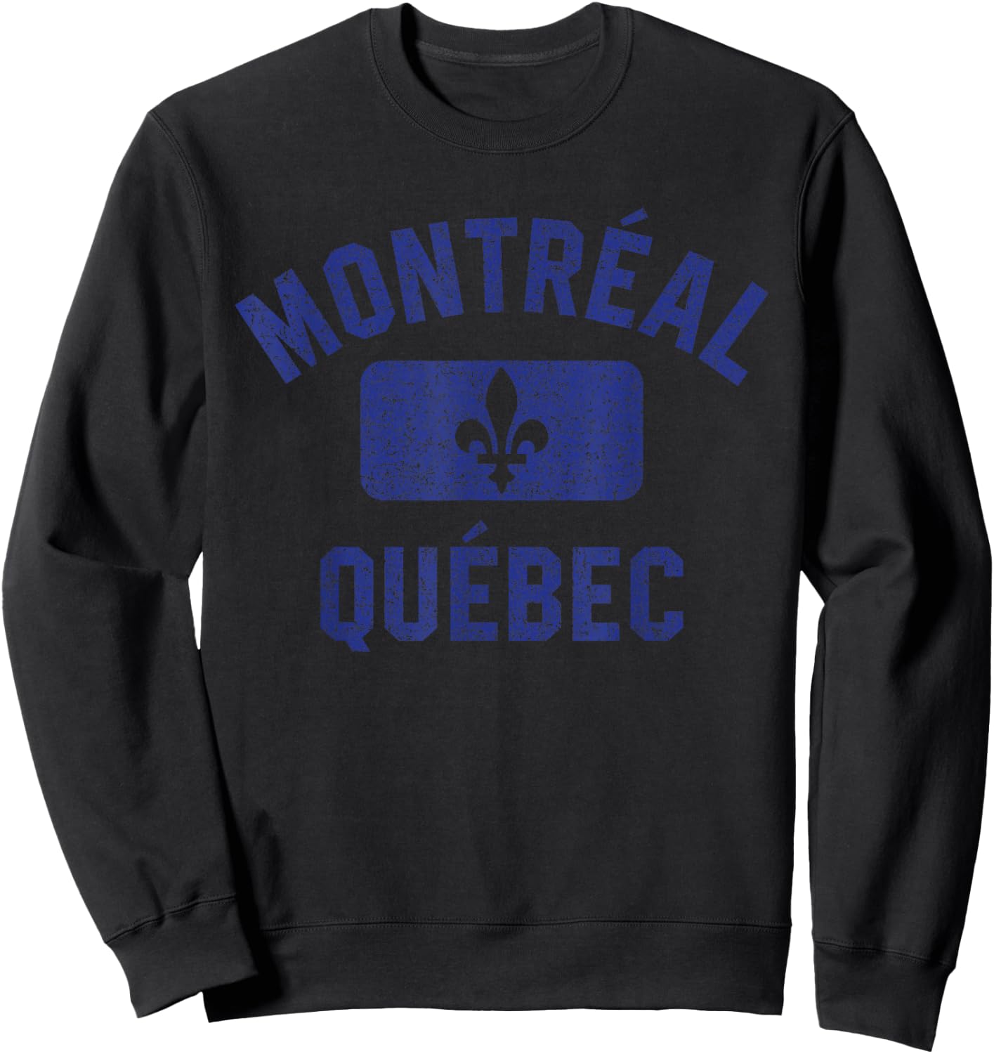 Montreal Quebec Fleur de Lys Gym Style Distressed Print Sweatshirt - Sweatshirt | Black