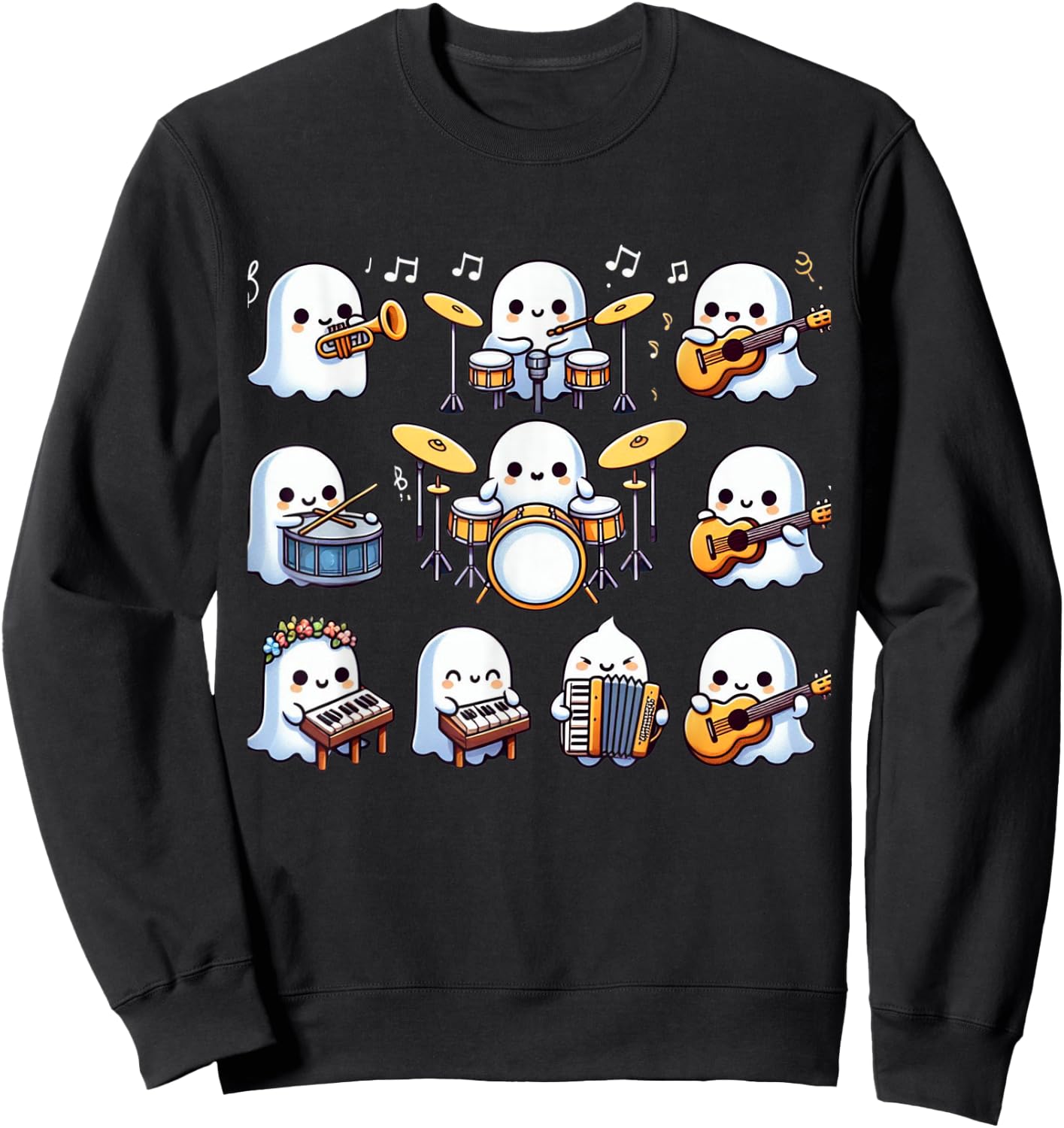 Halloween Music Teacher Ghost Playing Musical Instruments Sweatshirt - Sweatshirt | Black
