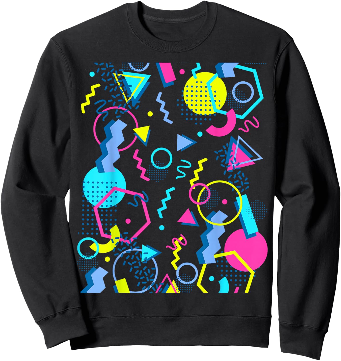Geometric Pattern 80s 90s Memphis Style Sweatshirt - Sweatshirt | Black