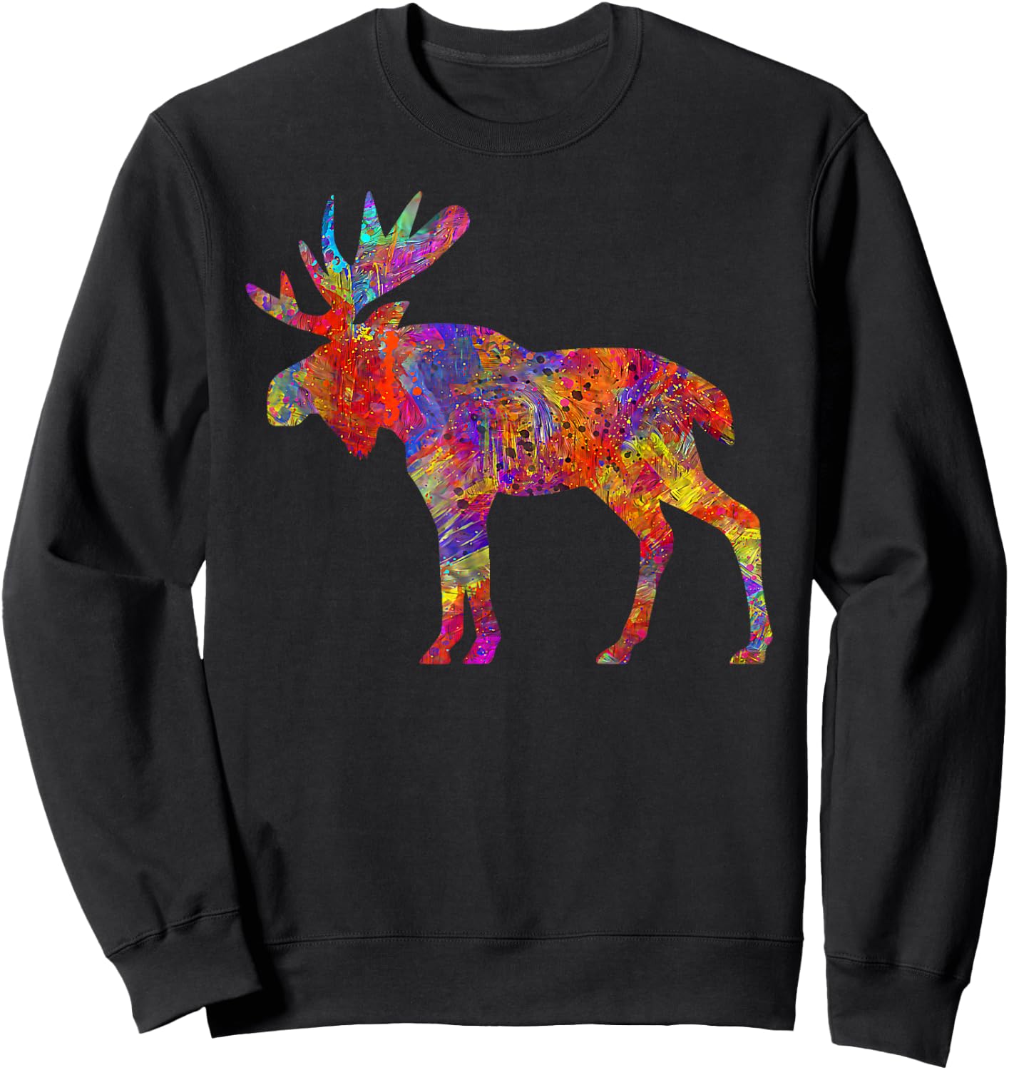 Colorful Canadian Moose Abstract Paint Wildlife Sweatshirt - Sweatshirt | Black