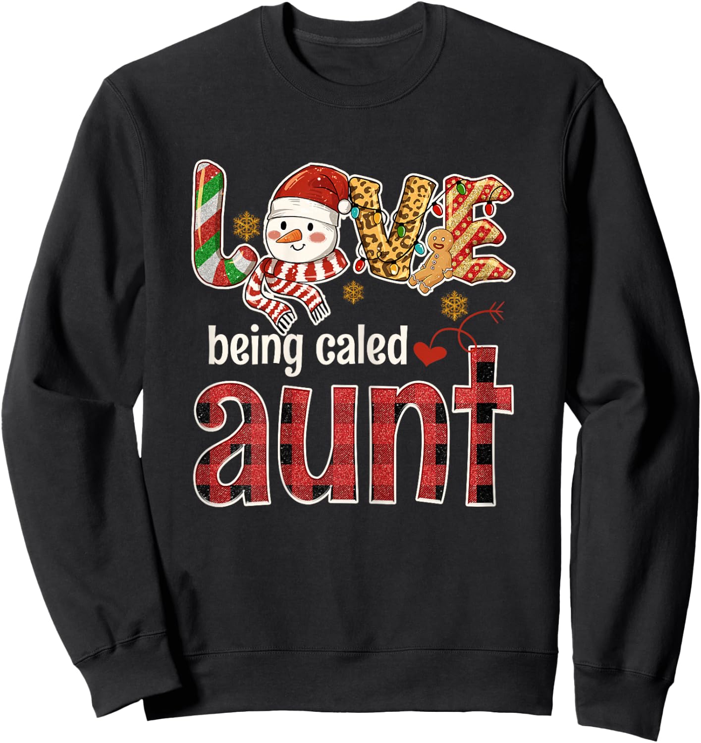 Love Being Called Aunt - Snowman Red Plaid Christmas Pjs Sweatshirt - Sweatshirt | Black