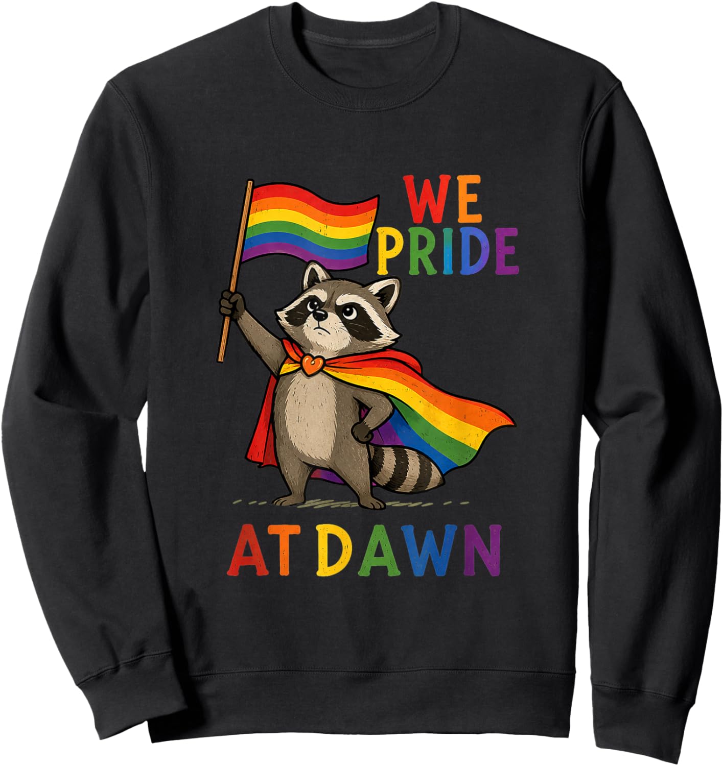 We Pride At Dawn Raccoon Flag Pride Month LGBTQ Sweatshirt - Sweatshirt | Black