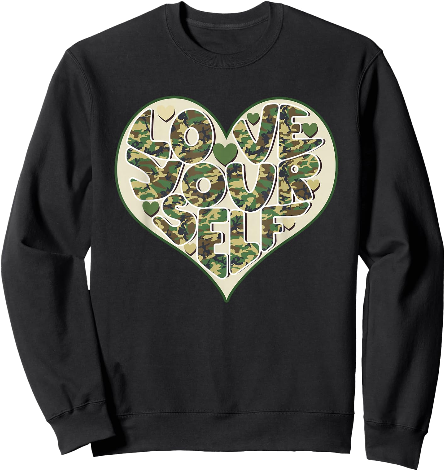 Love Yourself Camo Heart Valentine's Day Mental Health Sweatshirt - Sweatshirt | Black