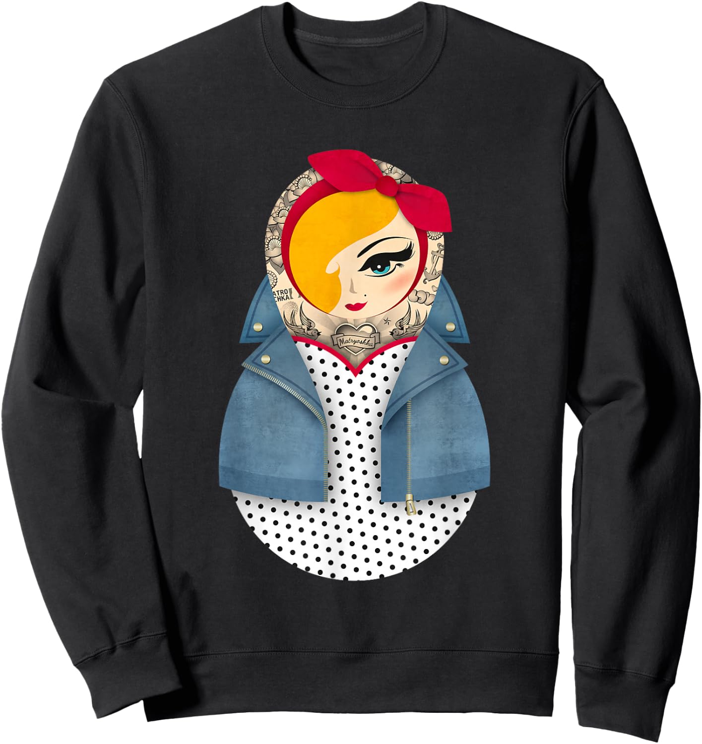 Matryoshka Jayne / Pin-up / Dots / Rockabilly Dress Sweatshirt - Sweatshirt | Black