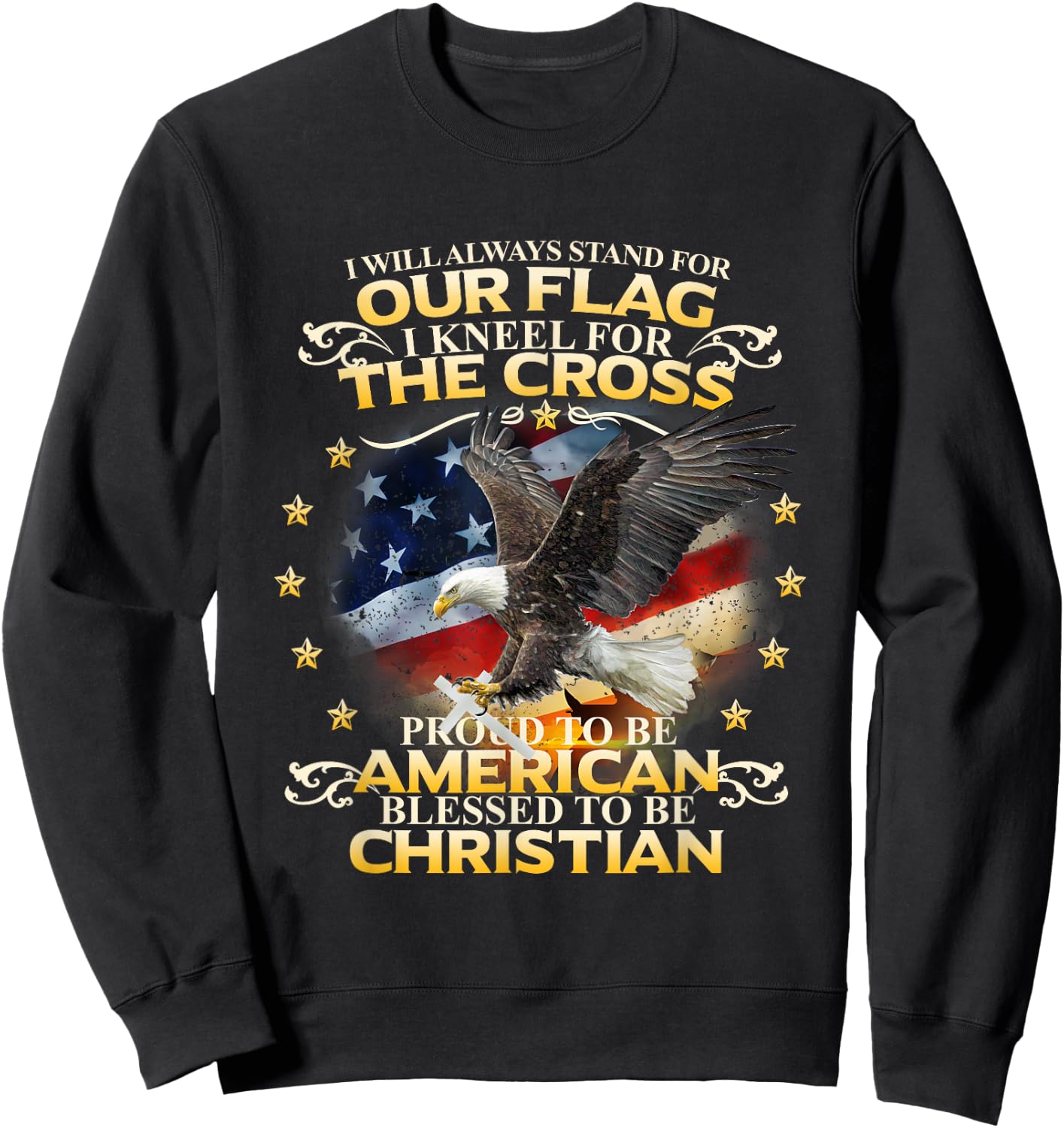 Christian Patriotic American Flag shirt Kids Men Sweatshirt - Sweatshirt | Black