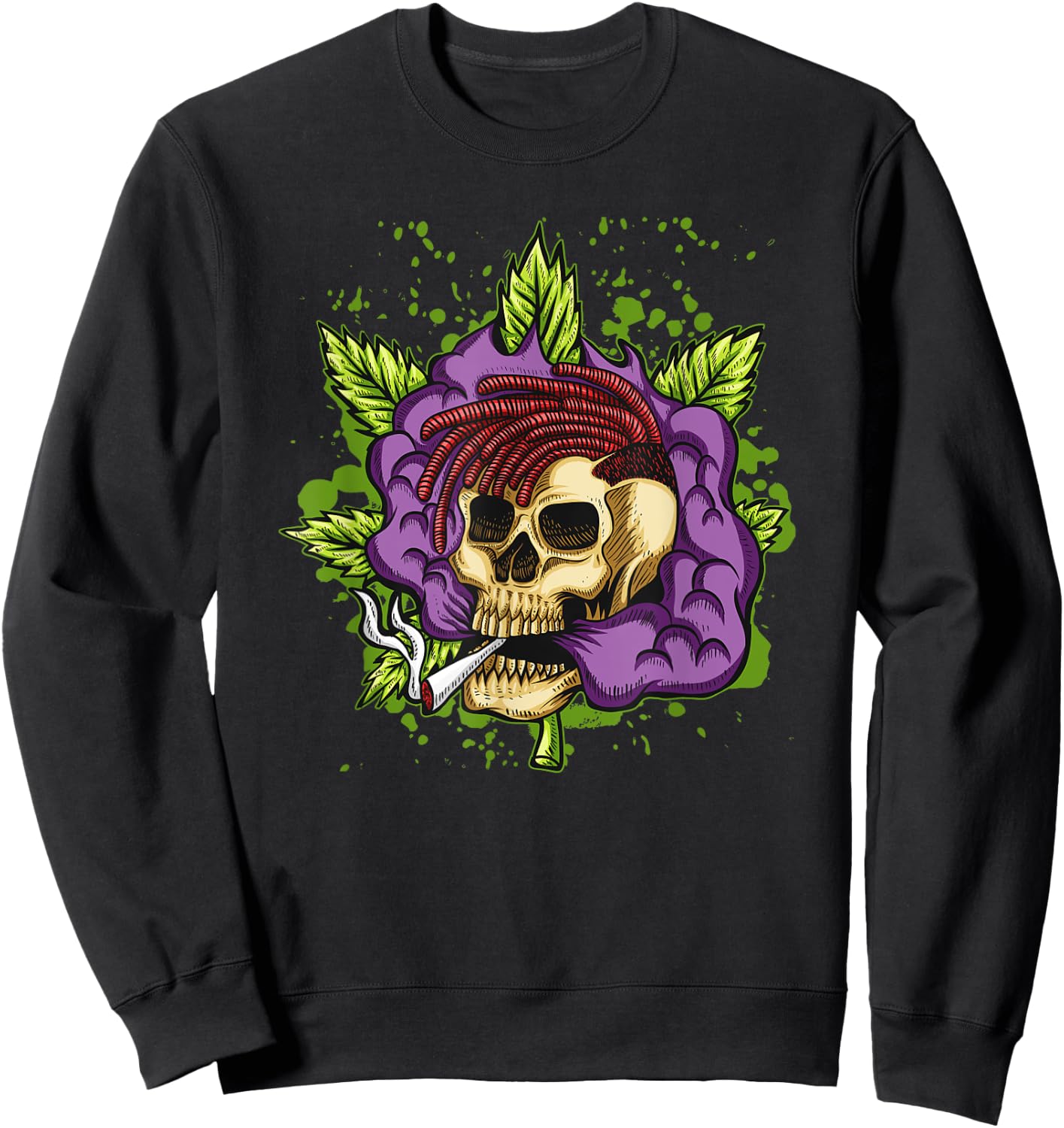 Urban Purple Kush Joint Smoking Skull 420 Marijuana Sweatshirt - Sweatshirt | Black