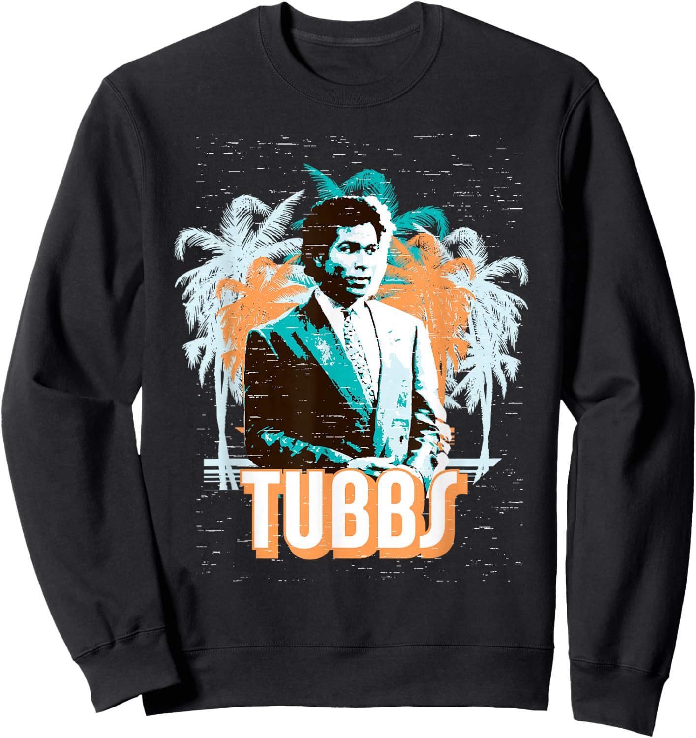 Miami Vice Tubbs and Palm Tree Scenery Sweatshirt - Sweatshirt | Black