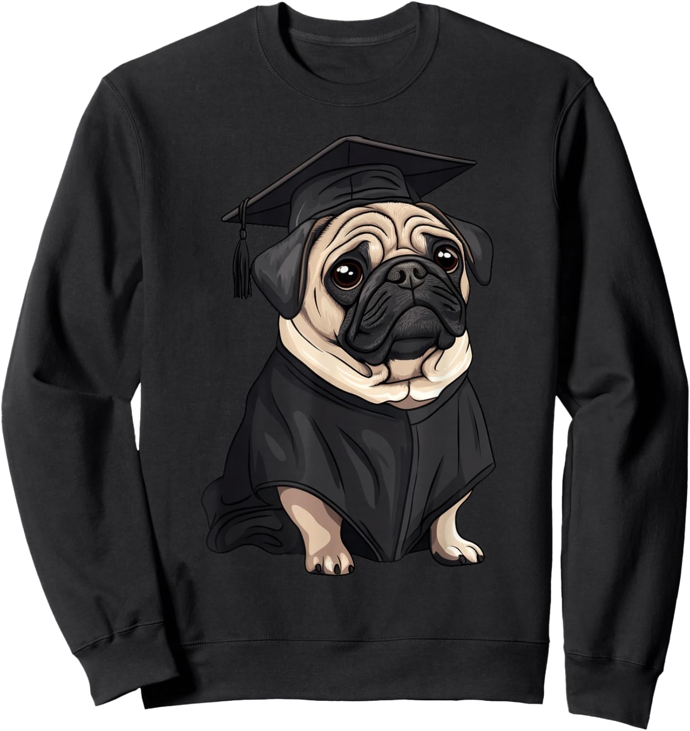 Cute Dog Pug Graduation Sweatshirt - Sweatshirt | Black