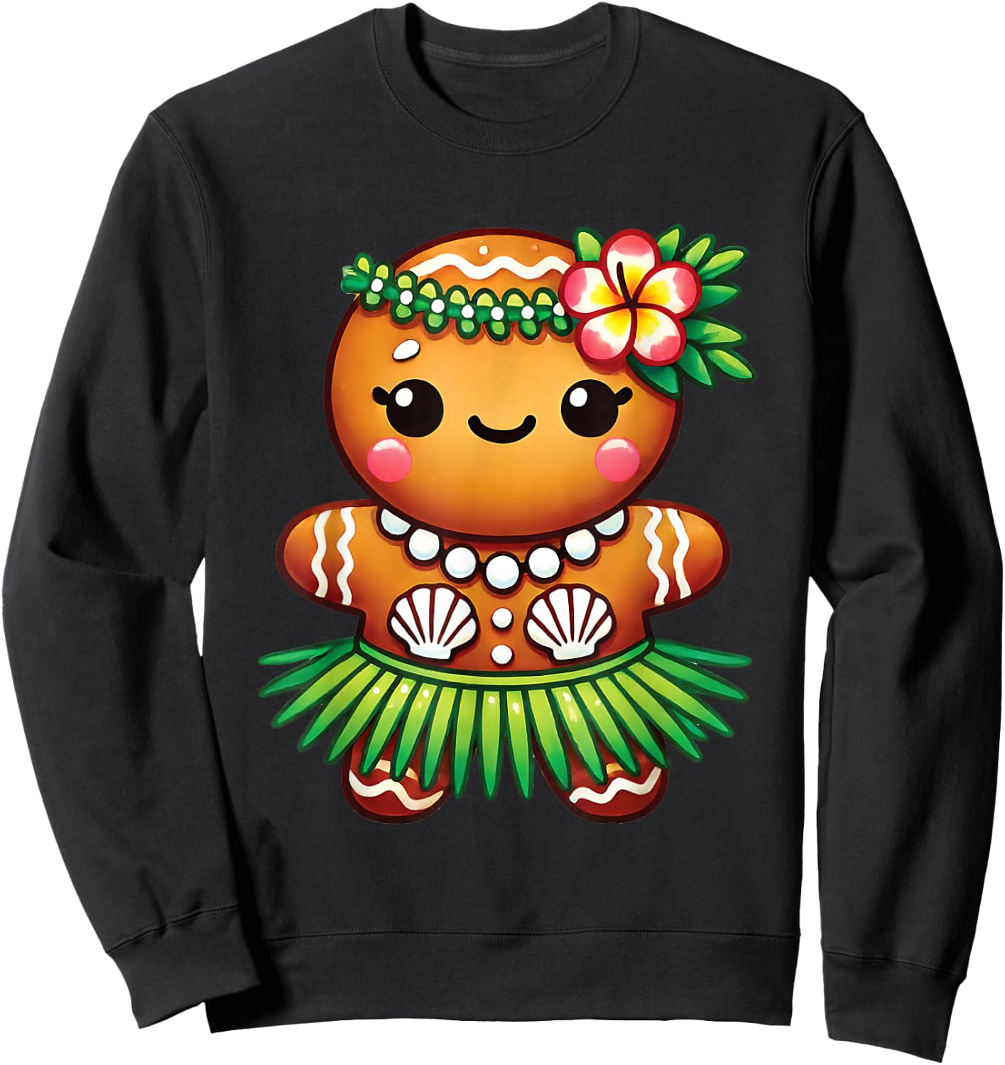 Cute Hawaiian Gingerbread Hula Cookie Christmas Kids Girls Sweatshirt - Sweatshirt | Black