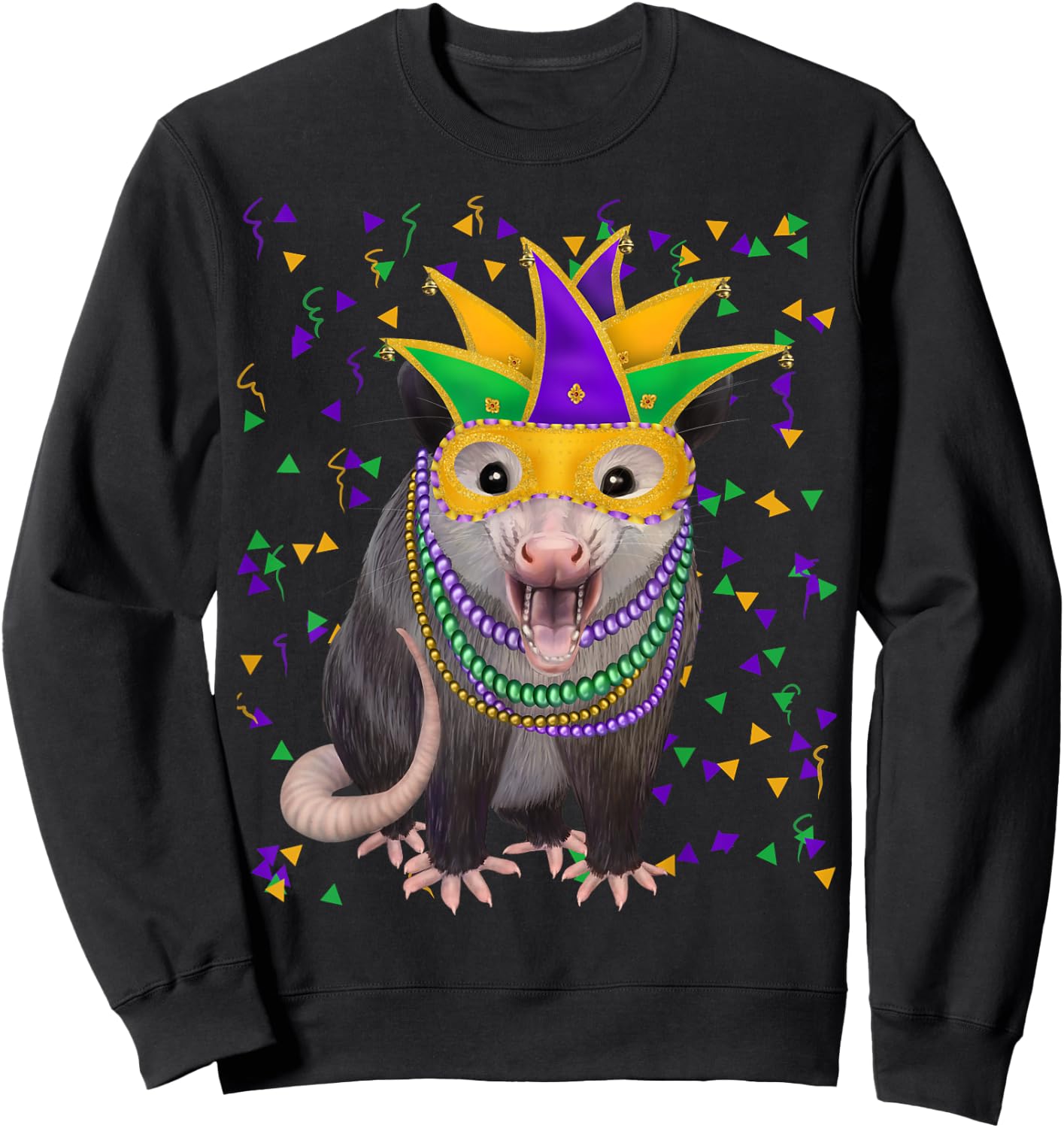 Mardi Gras possum in a mask and beads shirt Sweatshirt - Sweatshirt | Black