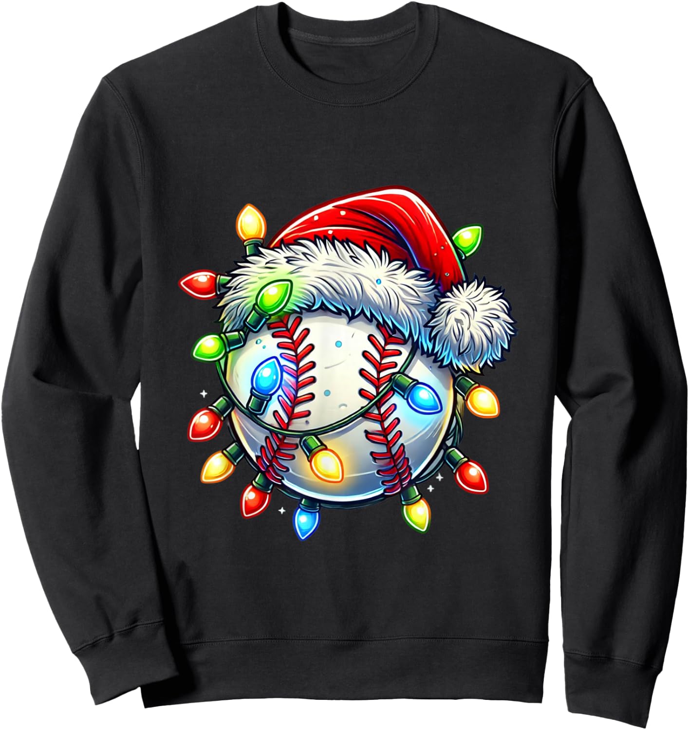 Festive Christmas Baseball Design Santa Hat Sports Pajamas Sweatshirt - Sweatshirt | Black