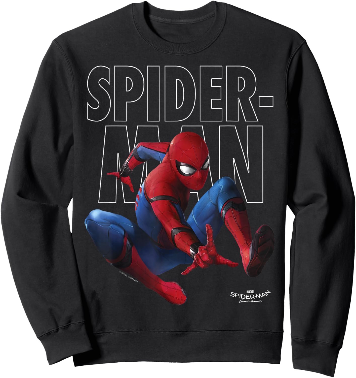 Marvel Spider-Man Homecoming Outlined Epic Jump Pose Small Sweatshirt - Sweatshirt | Black
