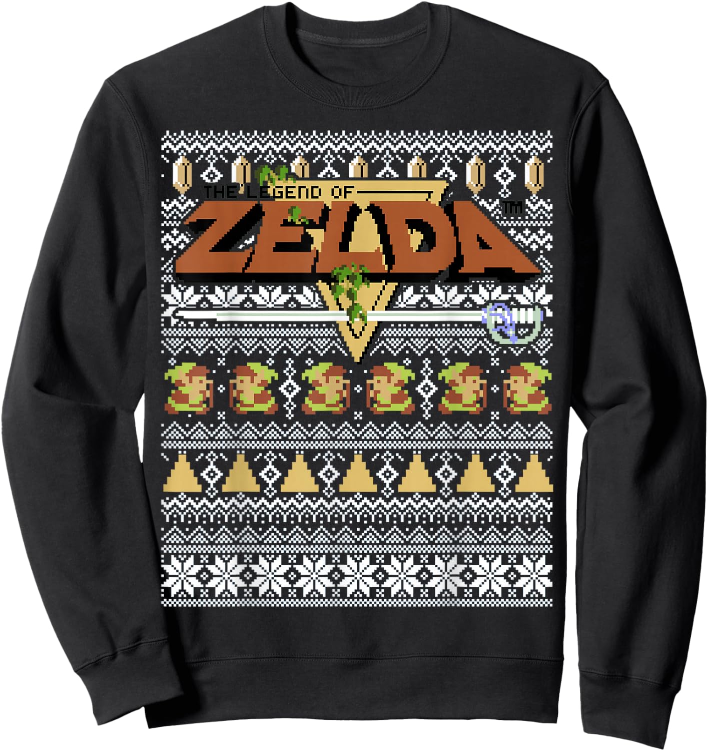 The Legend of Zelda Christmas 8-Bit Ugly Holiday Sweater Sweatshirt - Sweatshirt | Black