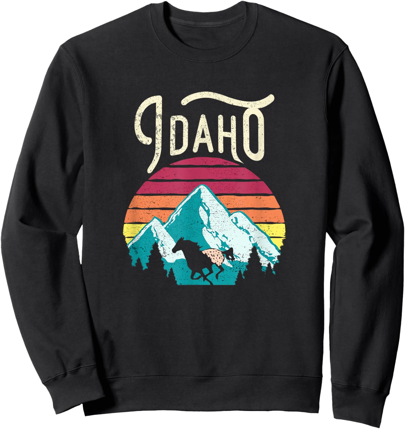 Retro Idaho ID Mountains Outdoor Wildlife Sweatshirt - Sweatshirt | Black