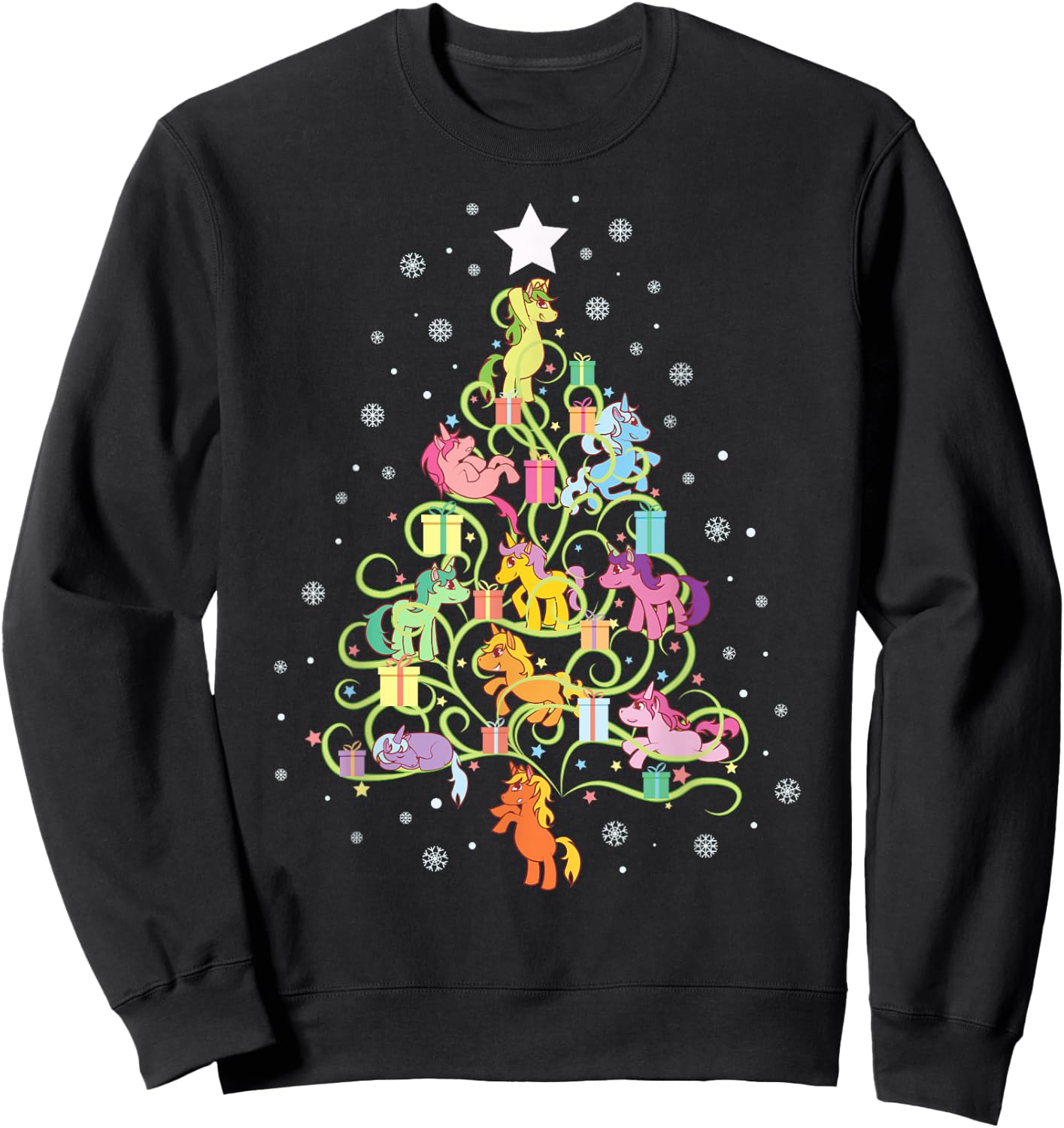 Kids Unicorn Christmas Tree Cute Unicorns Holiday Decor Sweatshirt - Sweatshirt | Black