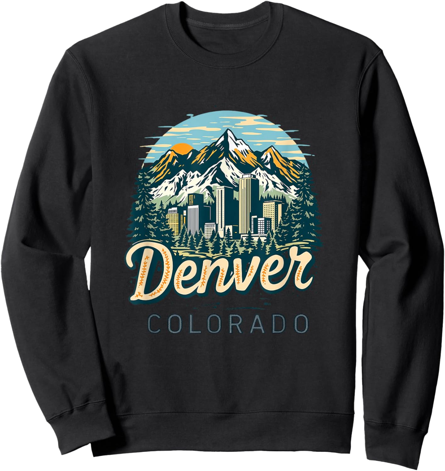 Vintage Denver Colorado Sunset Skyline Cityscape Retro Sweatshirt - Sweatshirt | Black