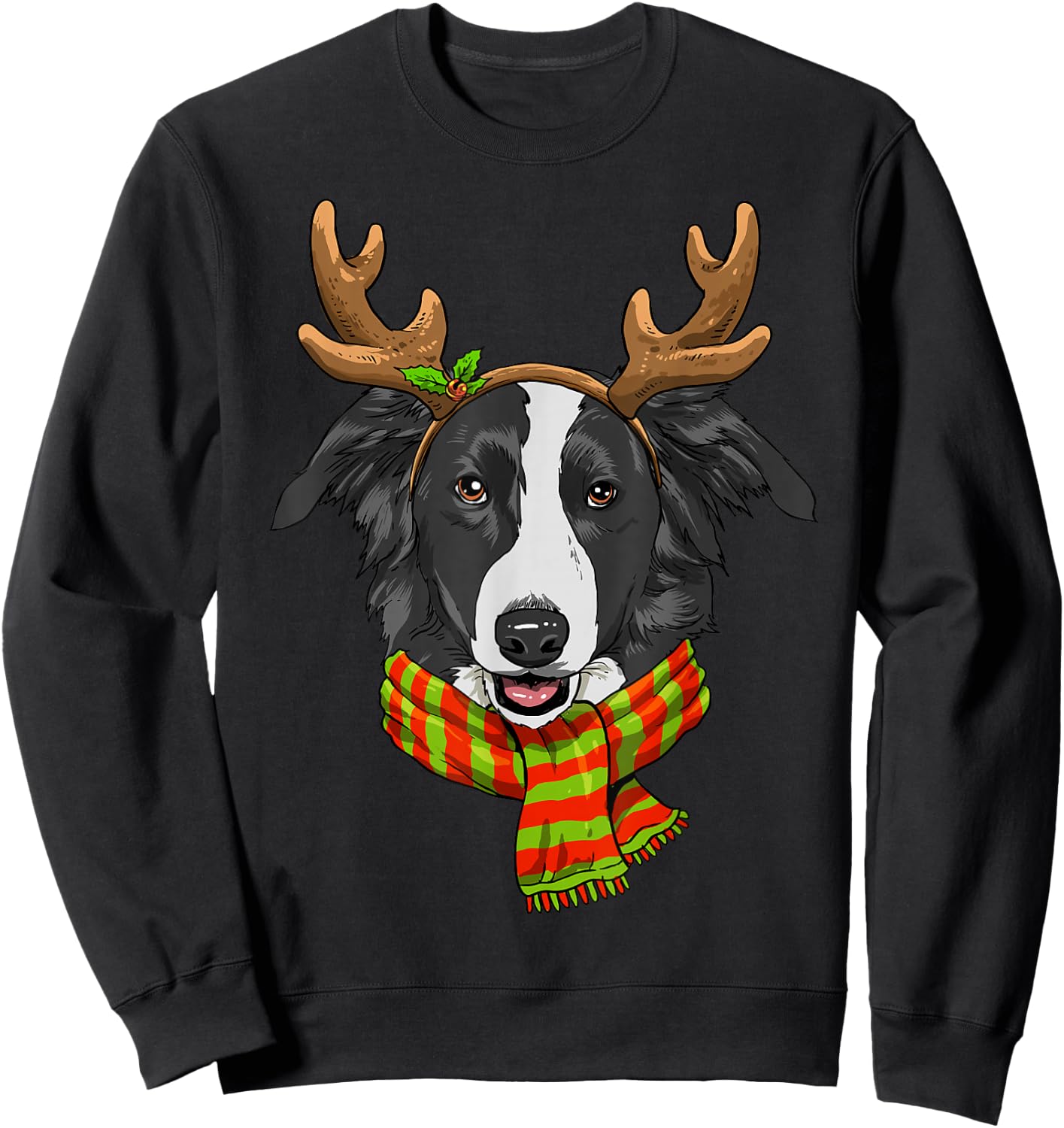 Border Collie Christmas Reindeer Antlers Dog Xmas Sweatshirt - Sweatshirt | Black