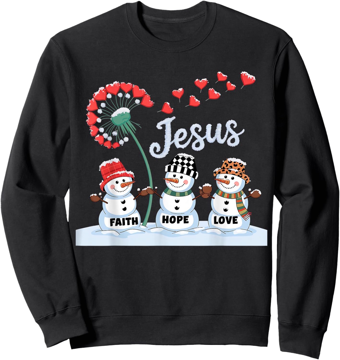 Jesus Faith Hope Love Snowman Plaid Leopard Christmas Women Sweatshirt - Sweatshirt | Black