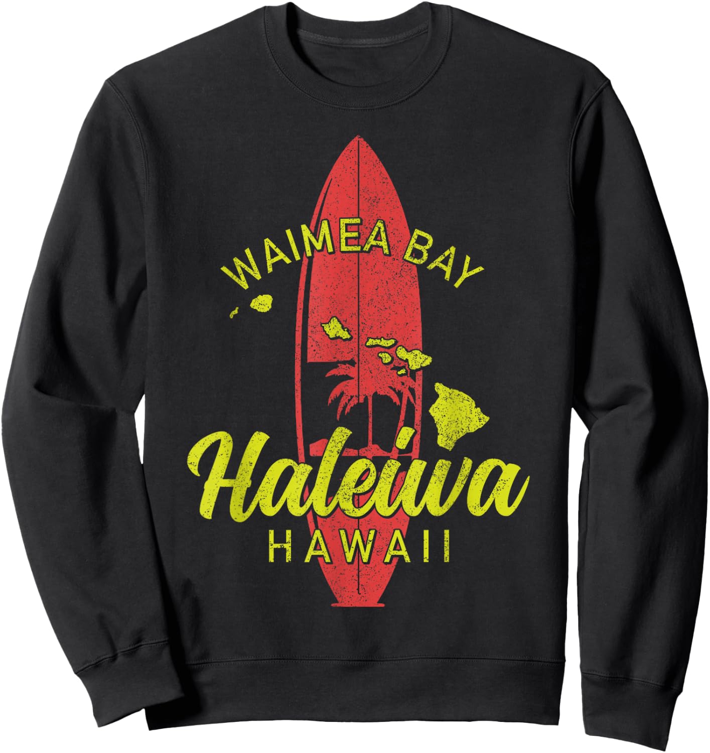 Waimea Bay Haleiwa Hawaii Surf Board Surfing Surfer Hawaiian Sweatshirt - Sweatshirt | Black