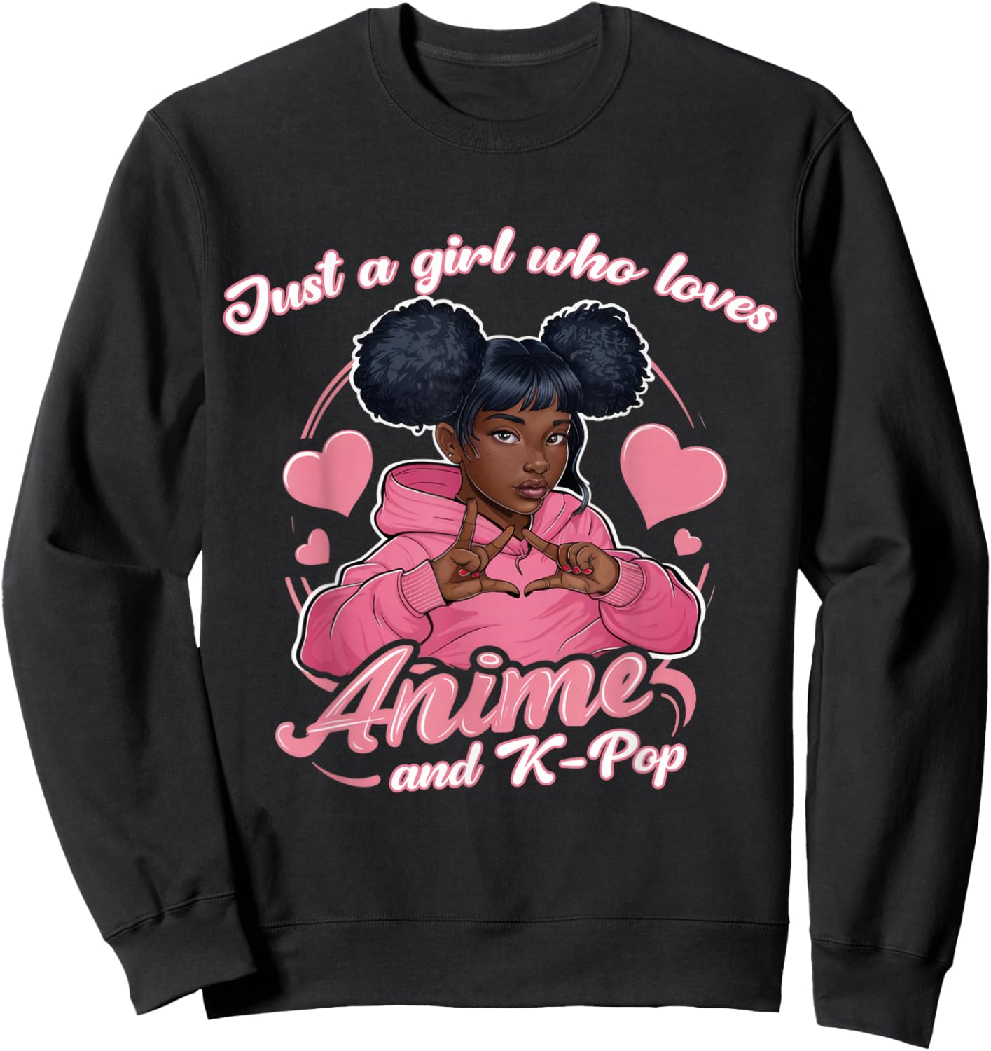 Just A Girl Who Loves Anime And K-Pop African American Afro Sweatshirt - Sweatshirt | Black