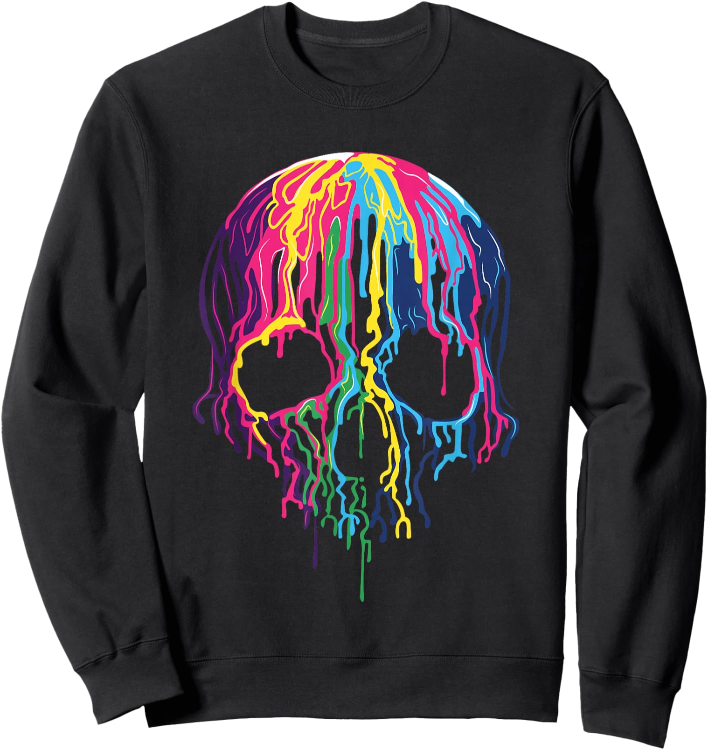 Colorful Melting Skull Art Graphic Halloween Sweatshirt - Sweatshirt | Black