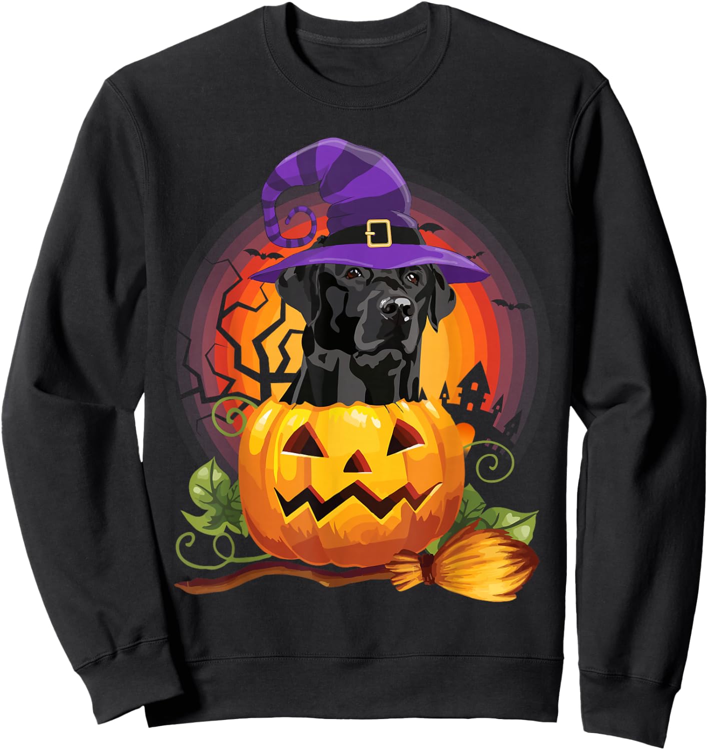 Black Lab Witch Pumpkin Halloween - Dog Lover Costume Gifts Sweatshirt - Sweatshirt | Black