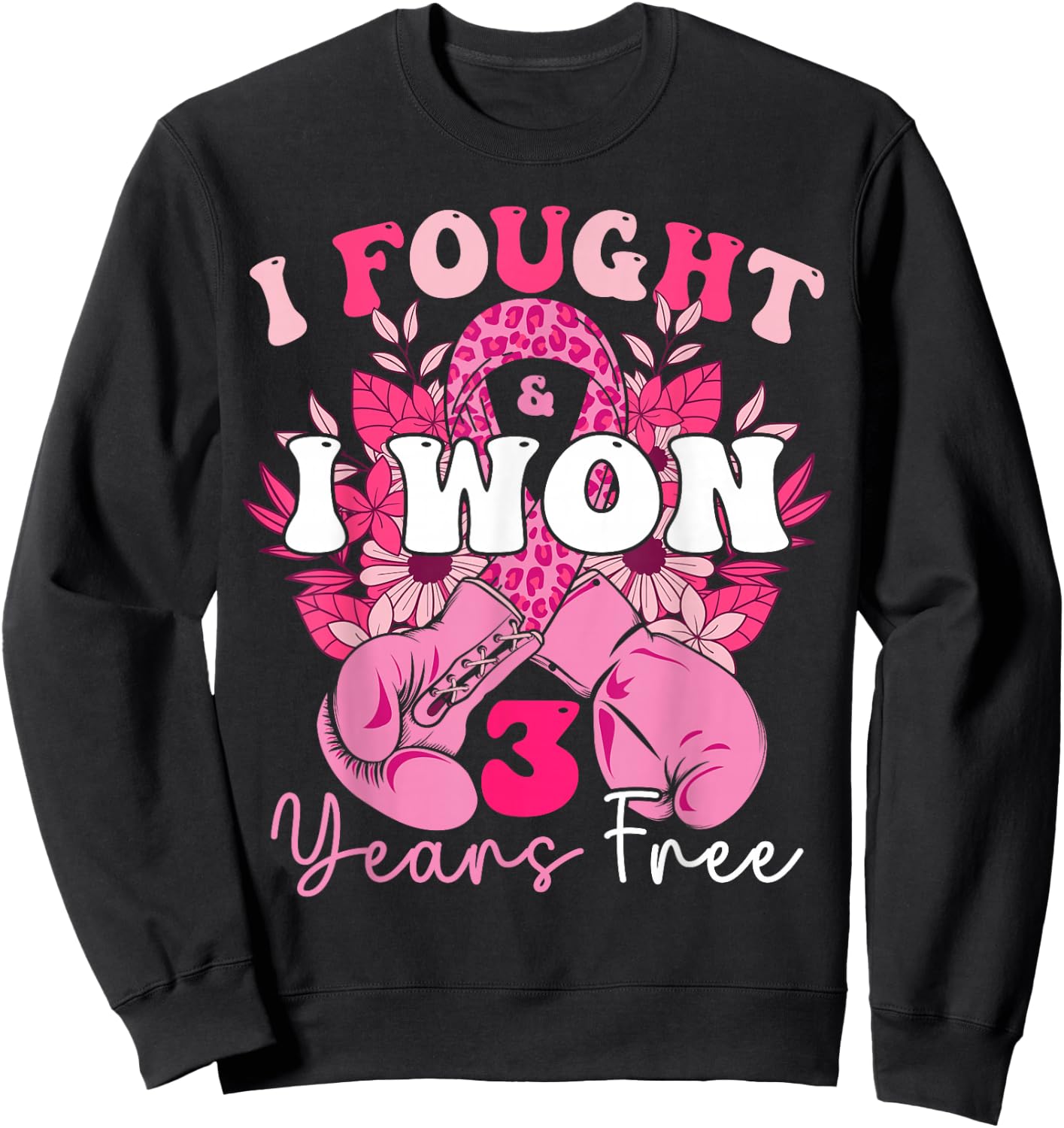 I Fought And I Won 3 Years Free Breast Cancer Awareness 2024 Sweatshirt - Sweatshirt | Black