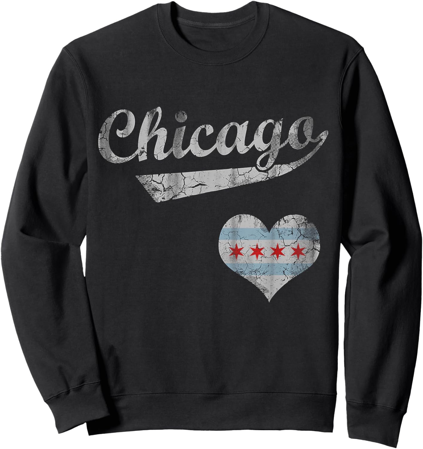 Chicago Flag Heart Love Vintage Distressed Small Sweatshirt - Sweatshirt | Black