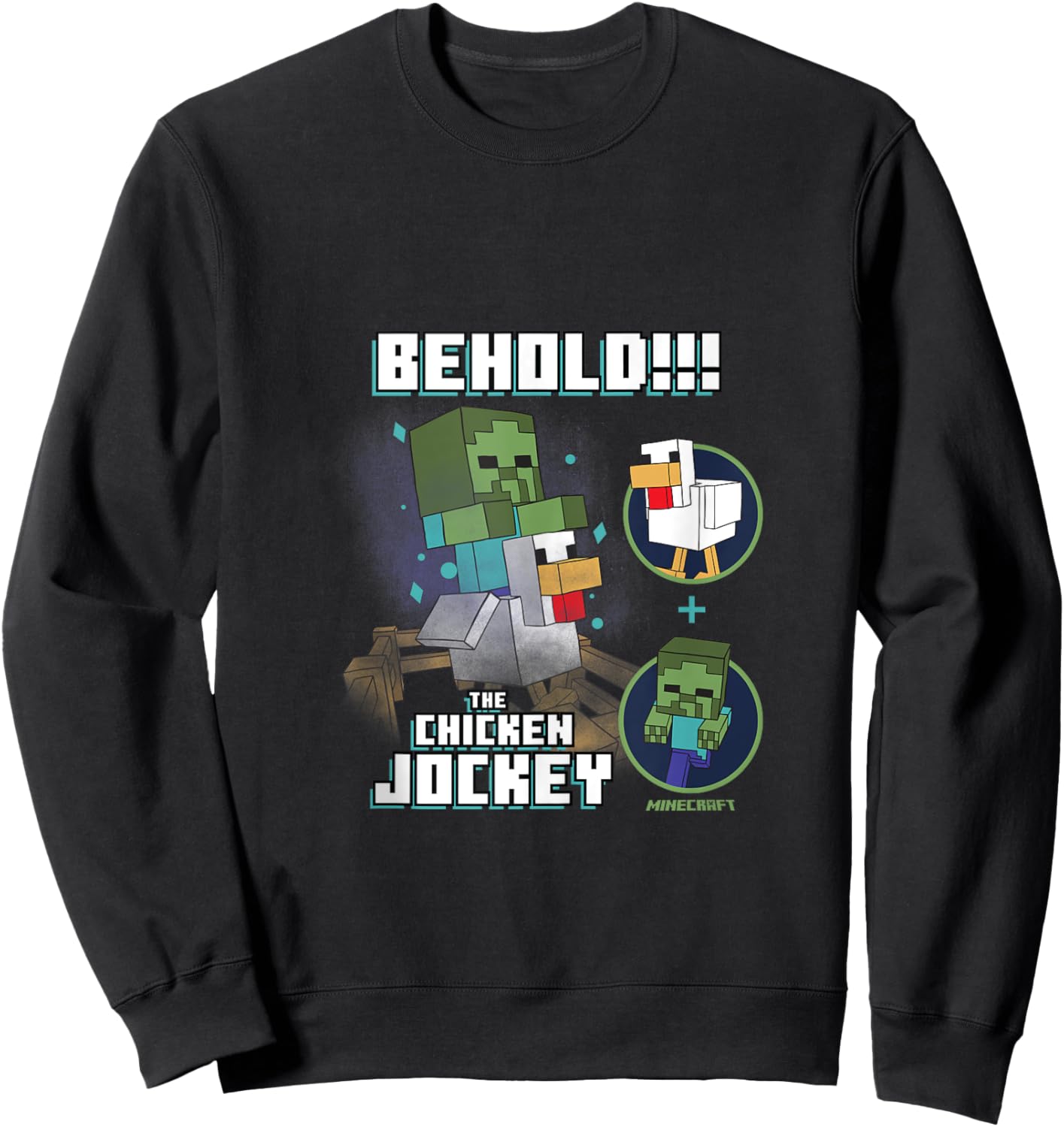 Minecraft Behold The Chicken Jockey Zombie on Chicken Design Sweatshirt - Sweatshirt | Black
