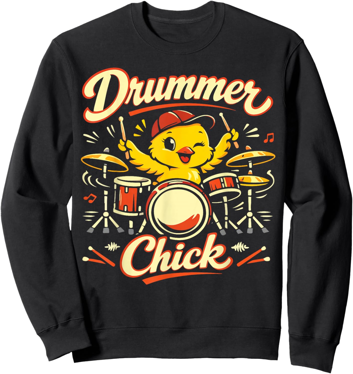 Drummer Drum Set Chicken Girl Vintage Drummer Chick Sweatshirt - Sweatshirt | Black