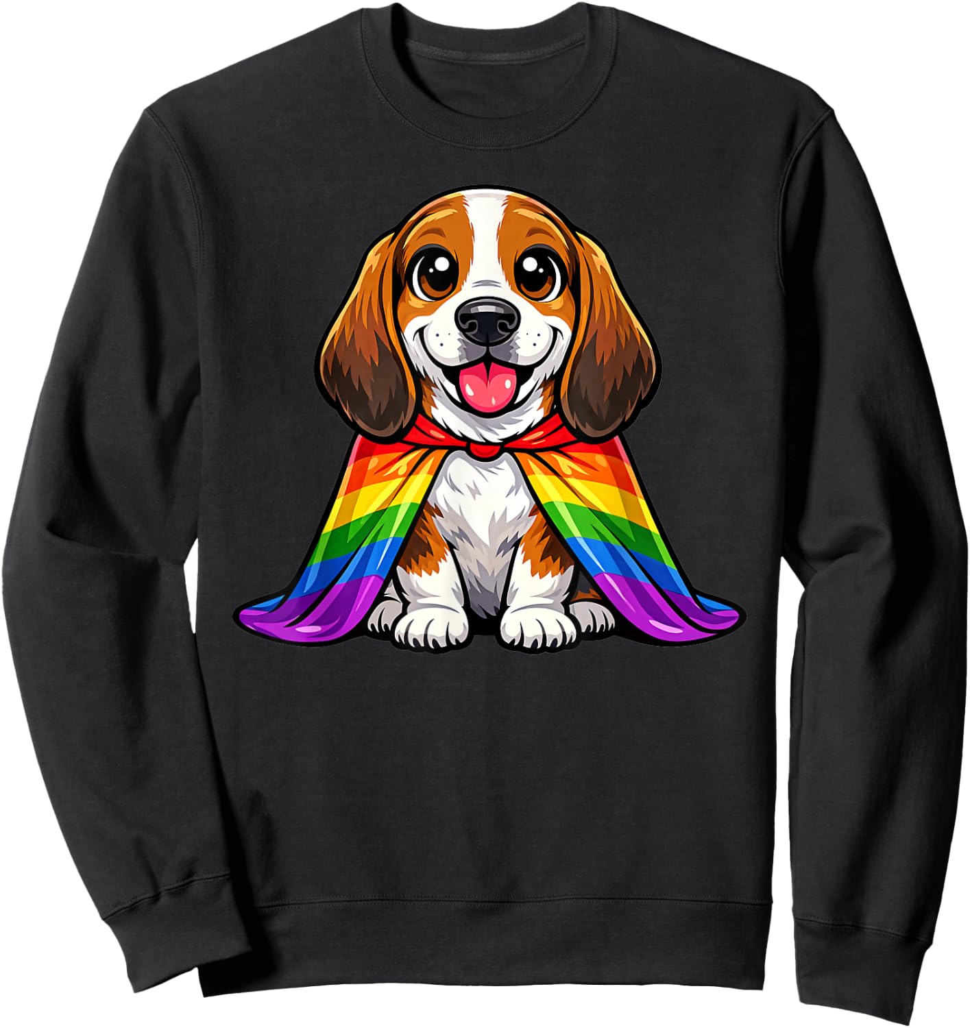 Cute Basset Hound Puppy Pride Dog Rainbow Cape LGBTQ+ Sweatshirt - Sweatshirt | Black