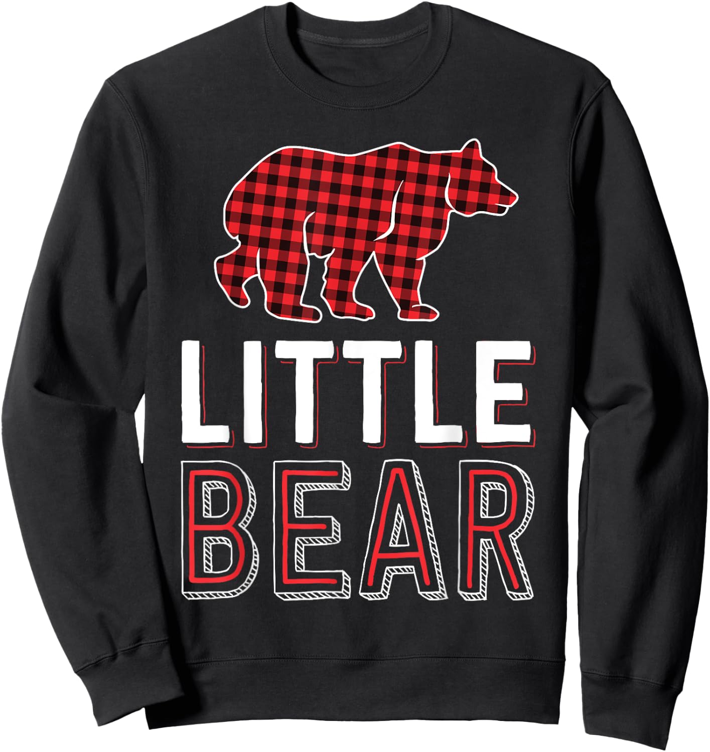 Little Bear Kid Red Buffalo Plaid Matching Family Christmas Sweatshirt - Sweatshirt | Black