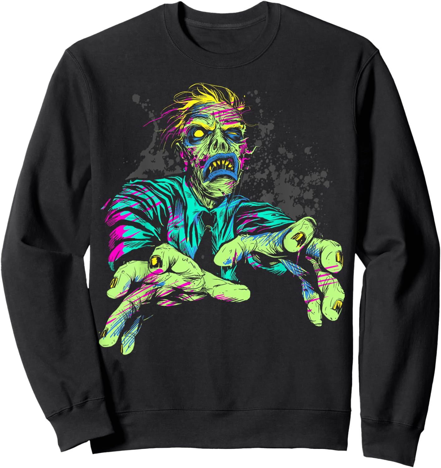 Halloween Neon Zombie Walk Splattered Sweatshirt - Sweatshirt | Black