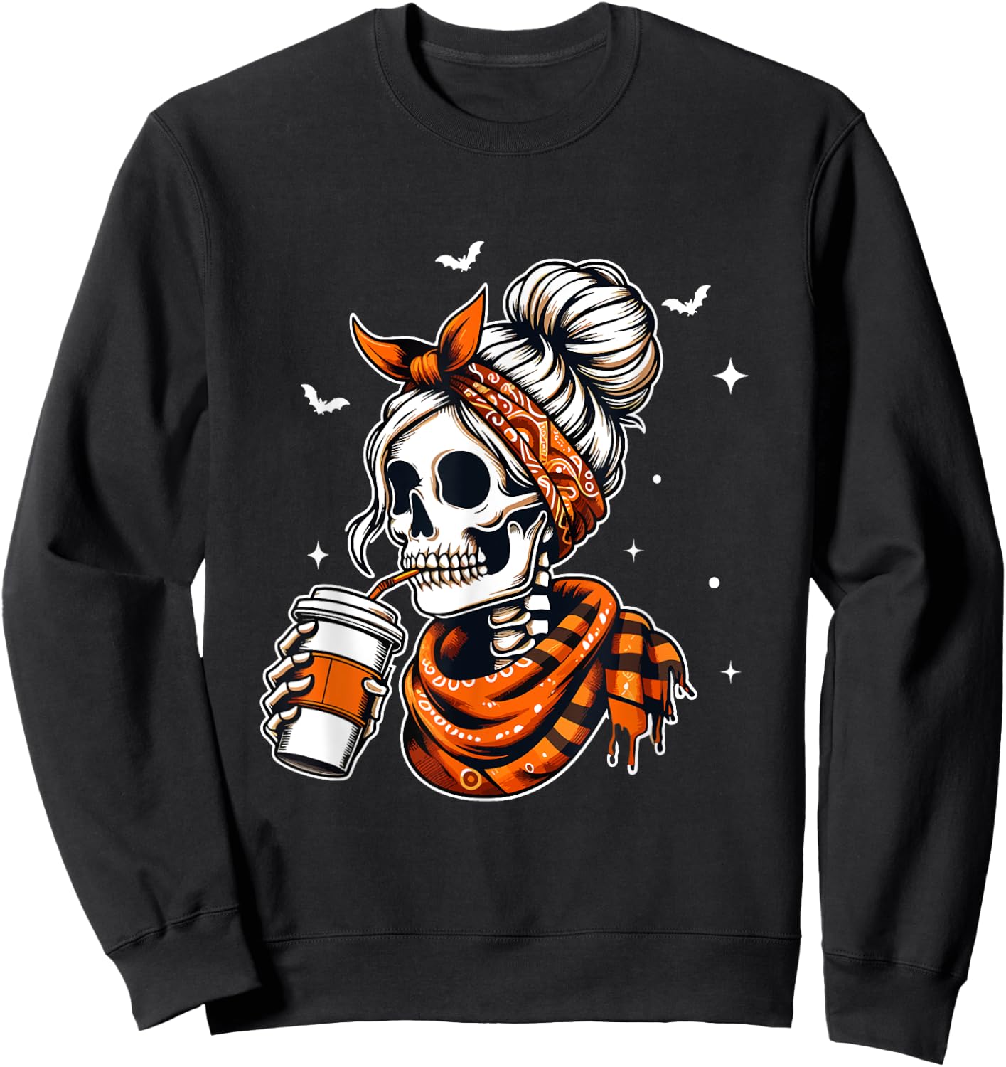 Halloween Skeleton Messy Bun Coffee Funny Halloween Mom Sweatshirt - Sweatshirt | Black