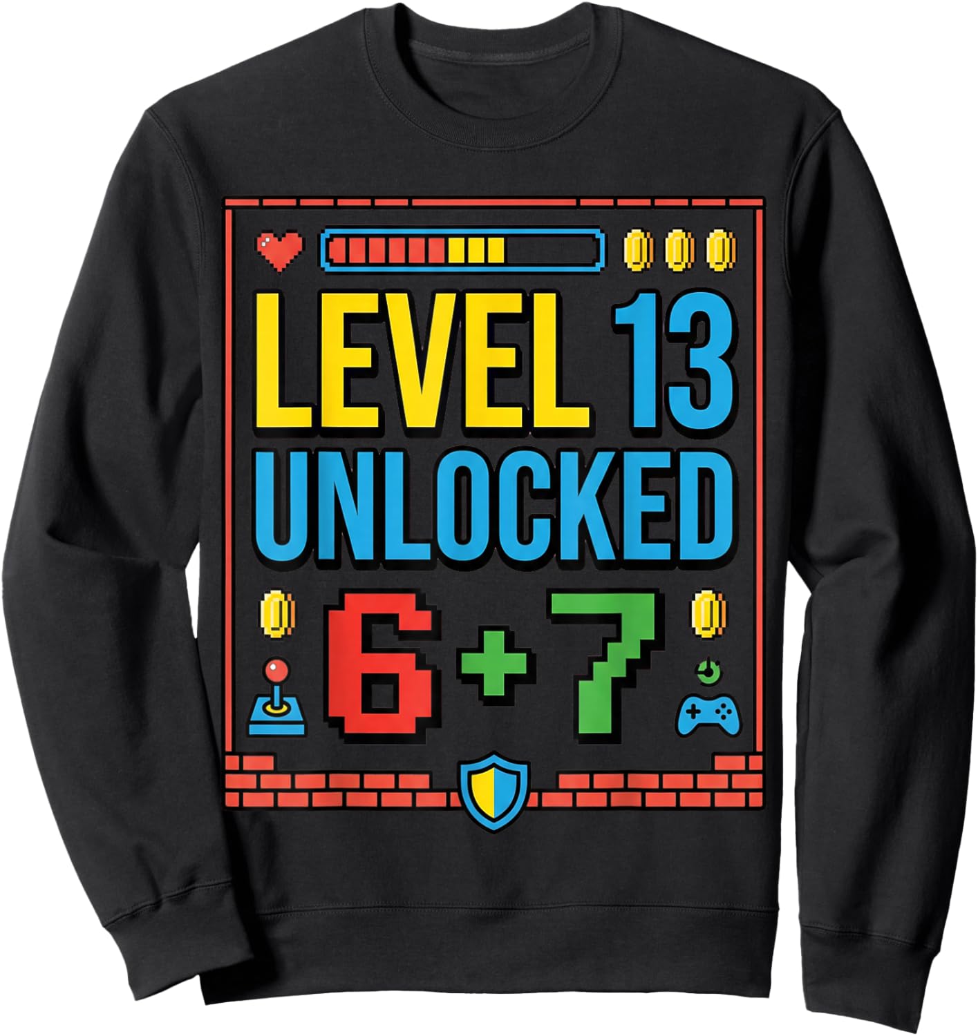13th Birthday Boys Official Teenager Six Seven Meme Gaming Sweatshirt - Sweatshirt | Black